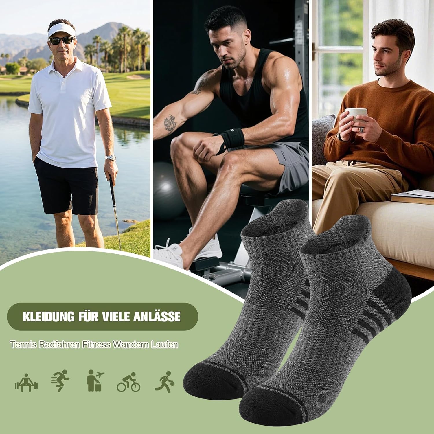 Thumbnail 6 de Quoboquo Chaussettes de sport courtes respirantes en coton pour homme (confort et maintien, antidérapantes)