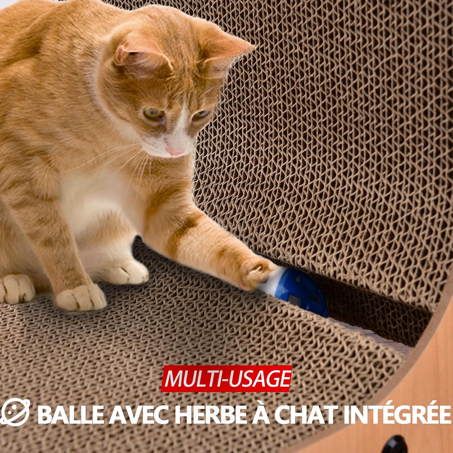Thumbnail 6 de AUSCAT griffoir en carton en forme de L pour chat d’intérieur avec 2 balles intégrées (69 cm)
