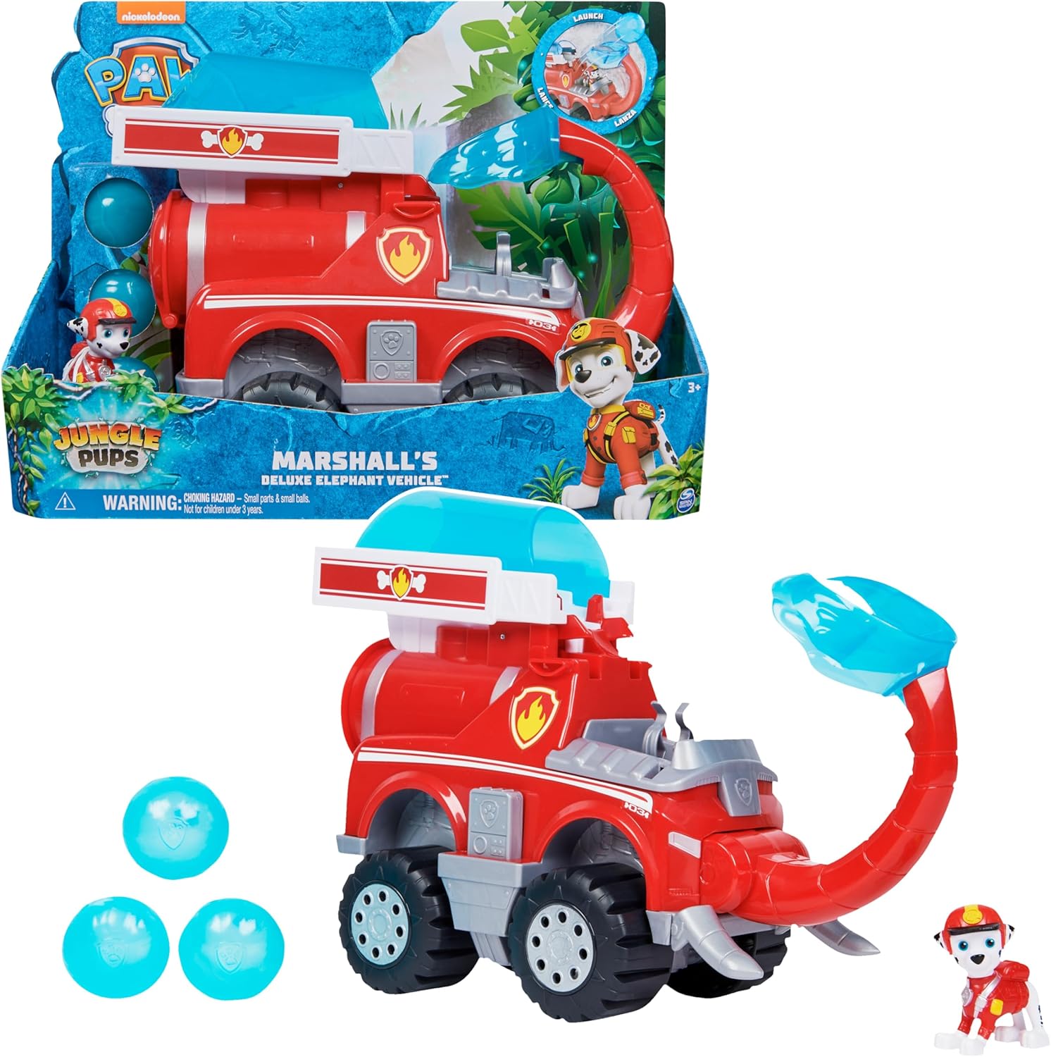 Detalle de PATRULLA CANINA Jungle Pups Coche Elefante con Lanzador 3 proyectiles