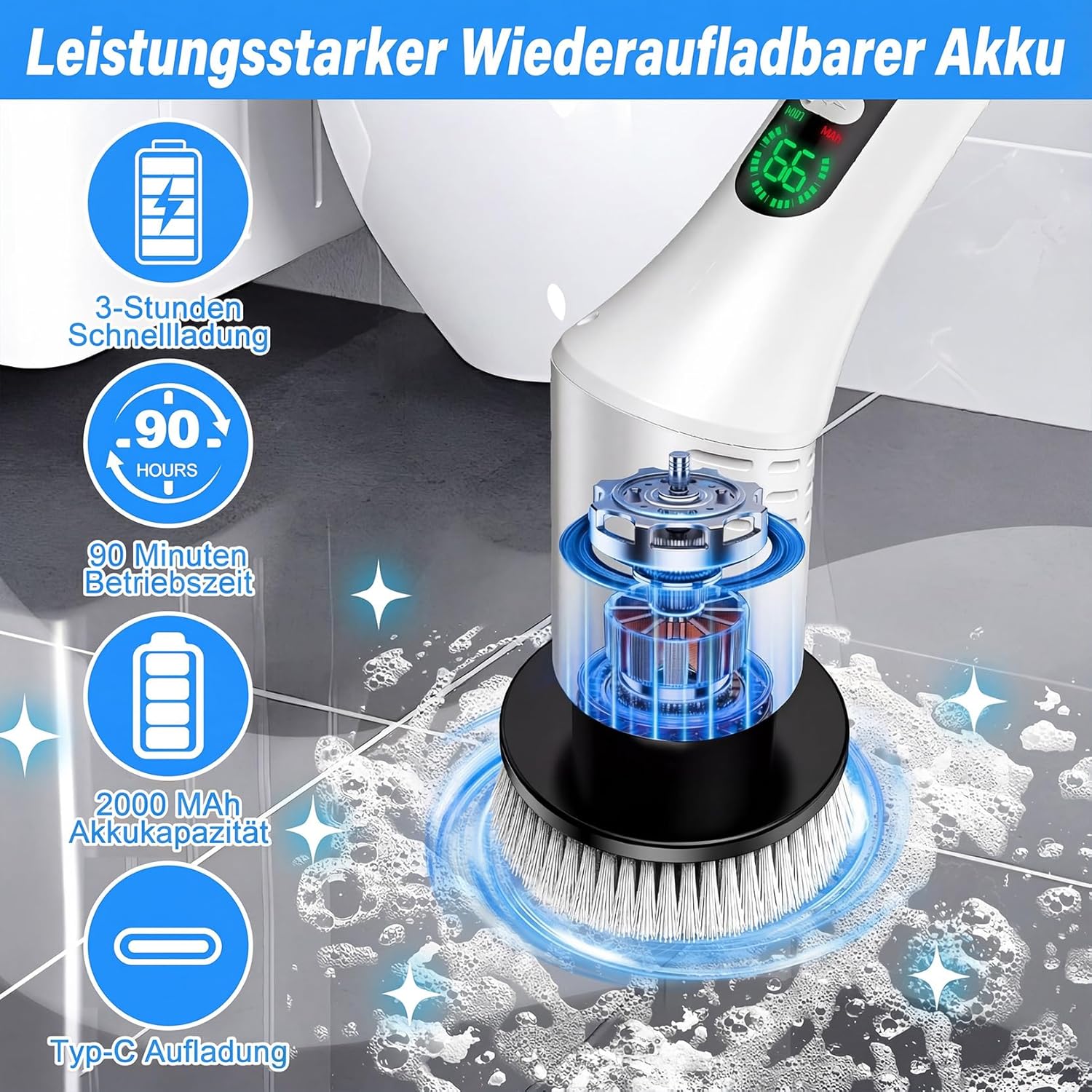 Thumbnail 2 de BioAura Elektrische Reinigungsbürste – 9-in-1 mit 9 Bürstenköpfen, 2 Geschwindigkeiten, verstellbarer Teleskopgriff