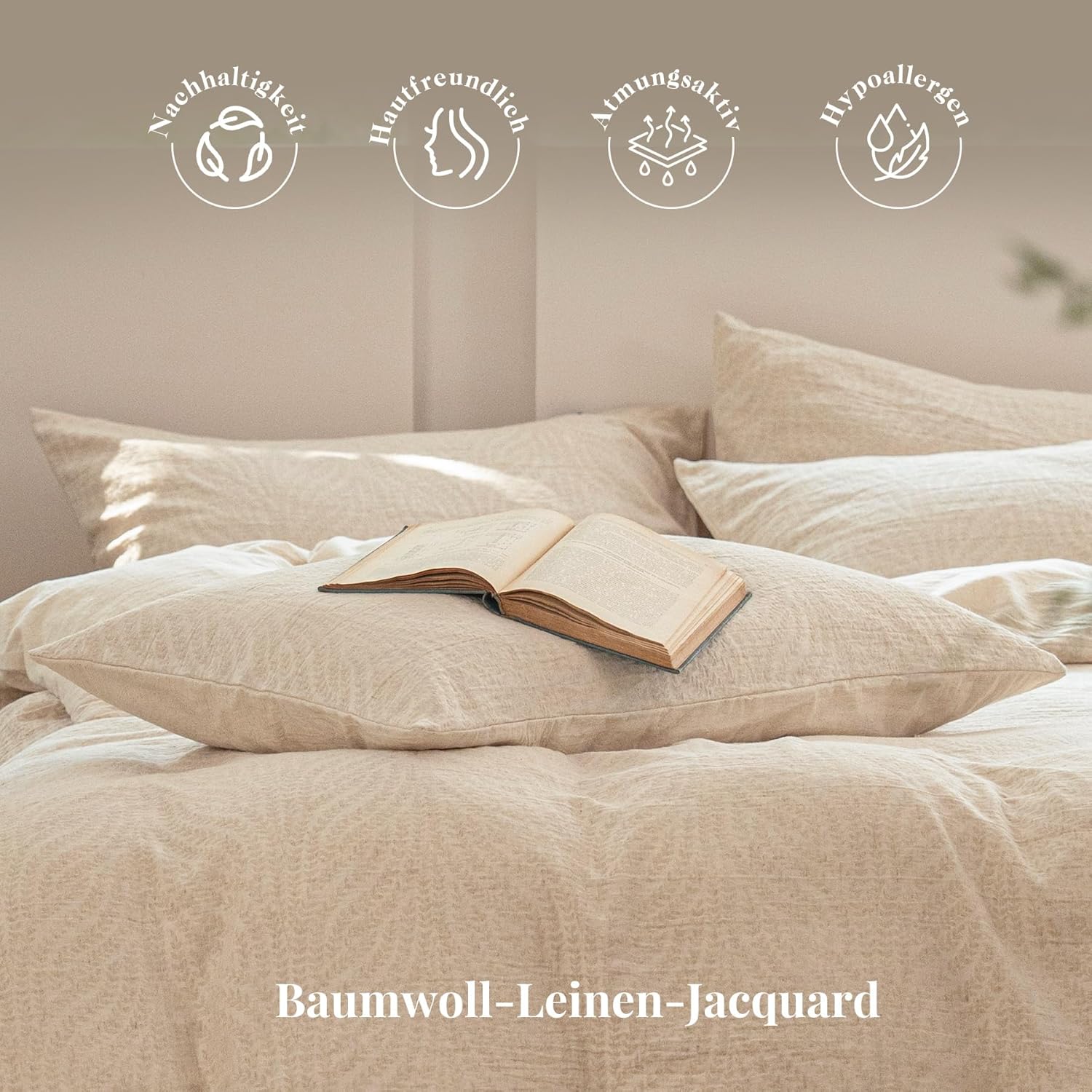 Thumbnail 1 de SOULFUL Leinen Bettwäsche 155x220 aus Baumwolle mit Jacquard-Boho-Textur – 1 Bettbezug + 1 Kissenbezug, OEKO-TEX 100