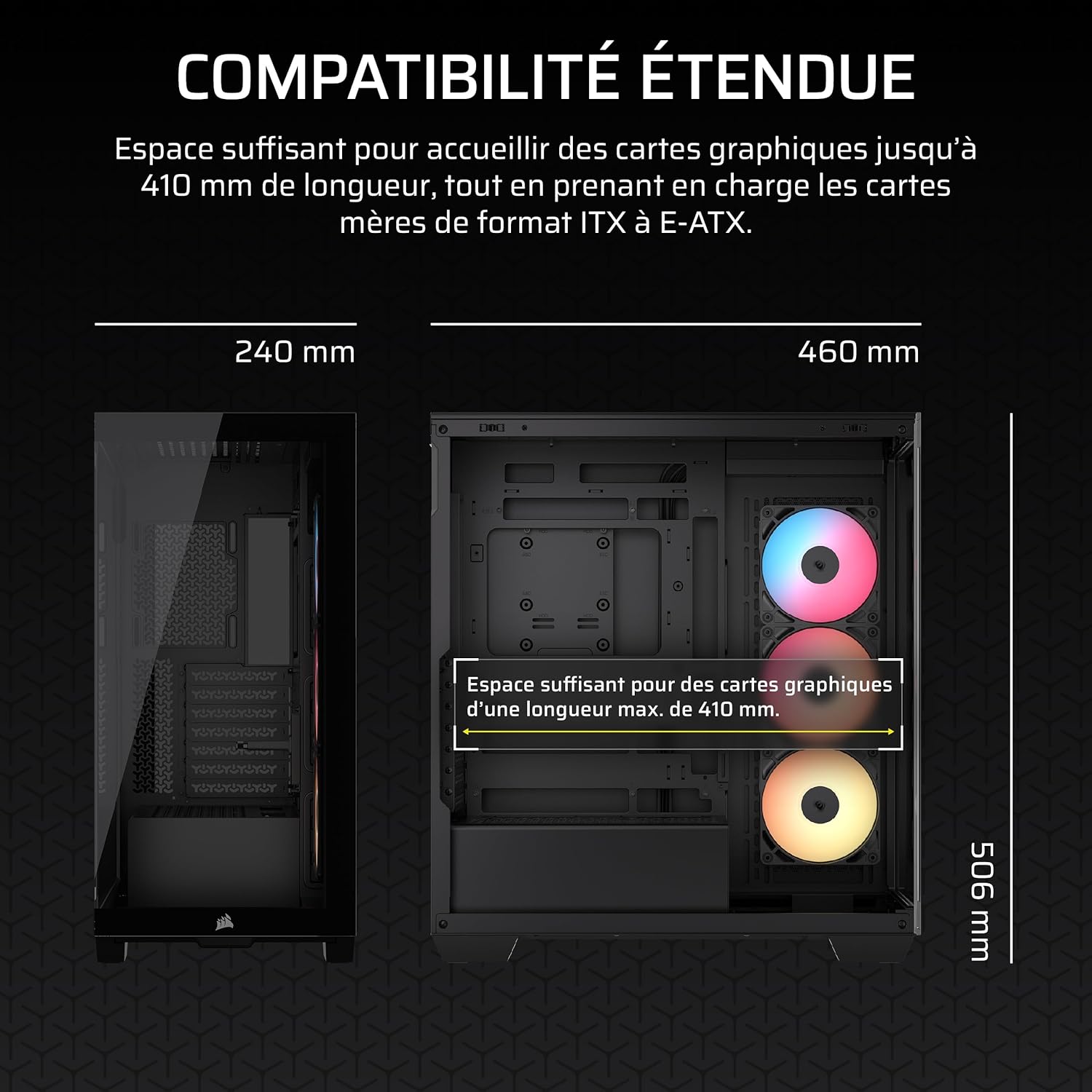 Thumbnail 6 de Corsair 3500X RS-R ARGB – Boîtier PC mi-Tour avec vitre panoramique et 3 ventilateurs RS120-R ARGB préinstallés
