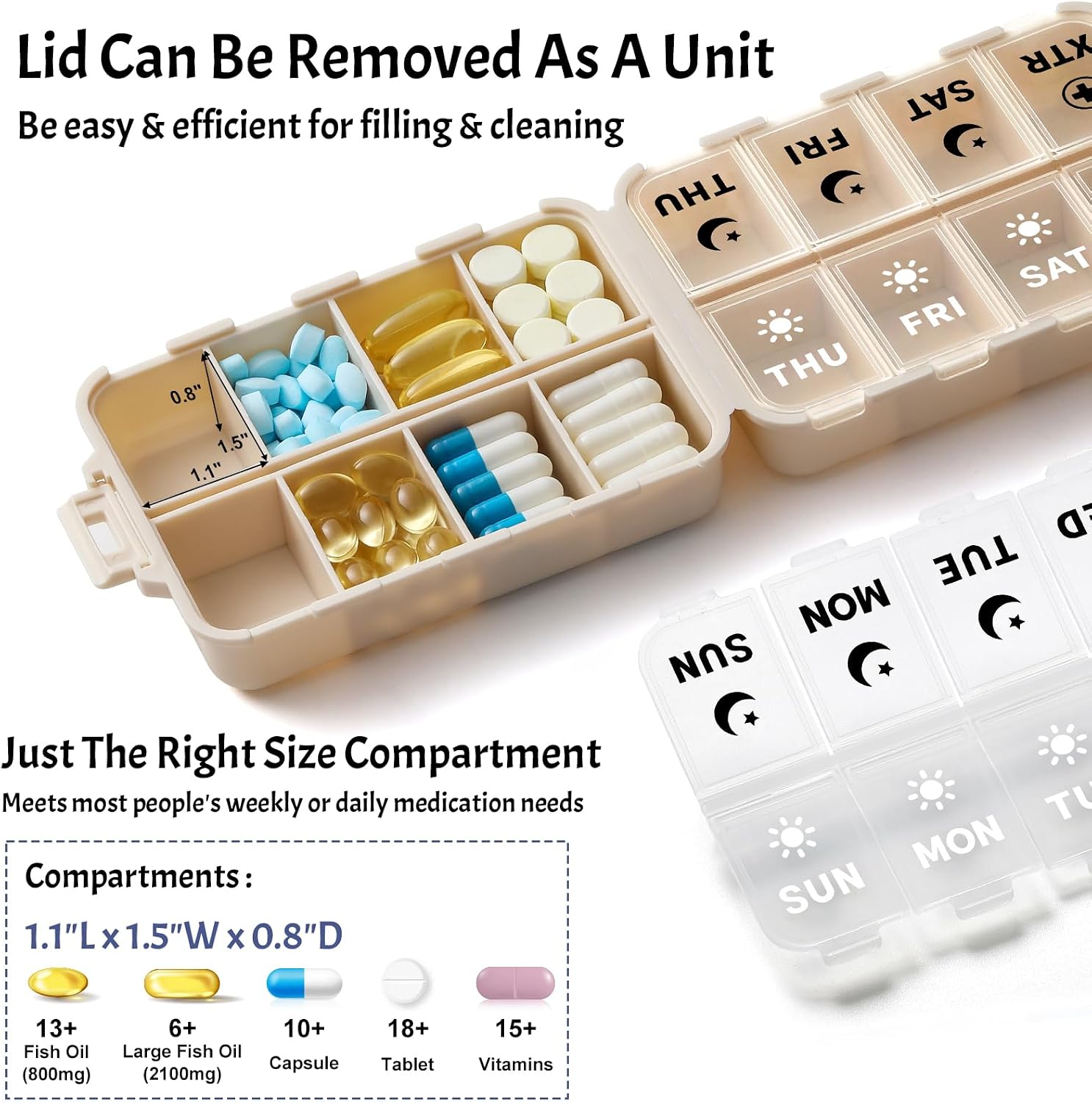 Detalle de Foldable Weekly Pill Organizer with 2 Extra Compartments