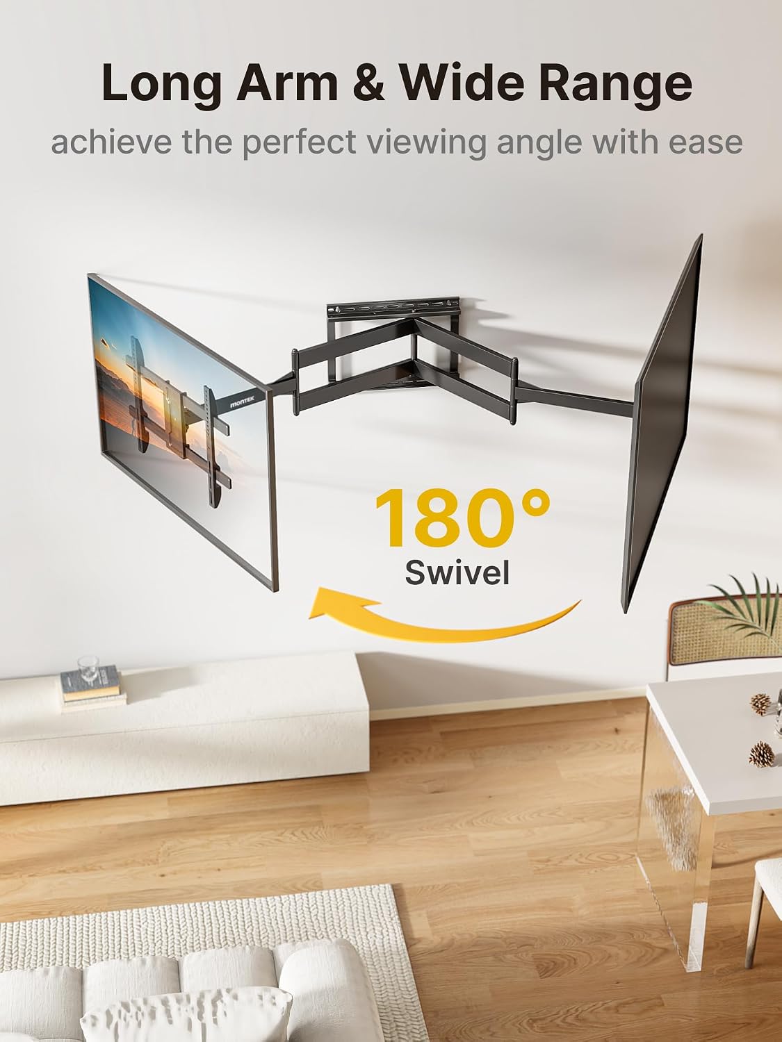 Thumbnail 3 de monTEK Extra Long Full Motion TV Wall Bracket for 43–80 Inch TVs (1065mm arm, swivel & tilt)