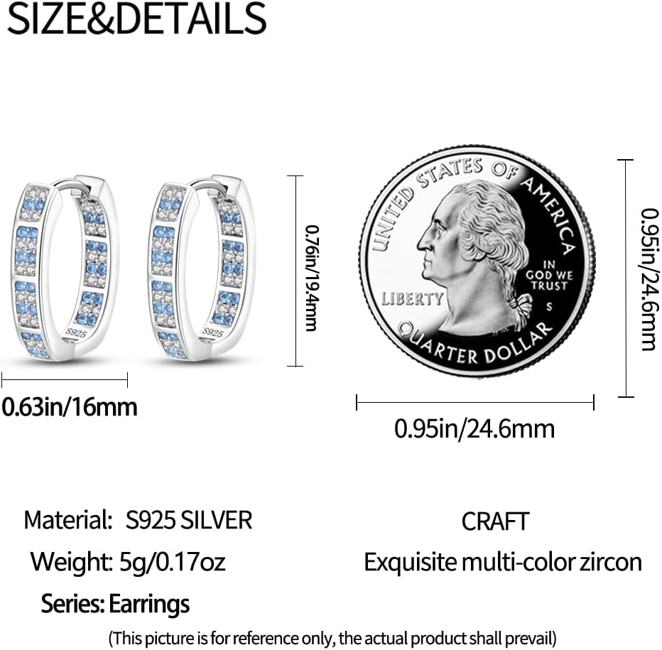 Detalle de KUNSIR 925 Sterling Silver U Shaped Hoop Earrings with Colourful Cubic Zirconia