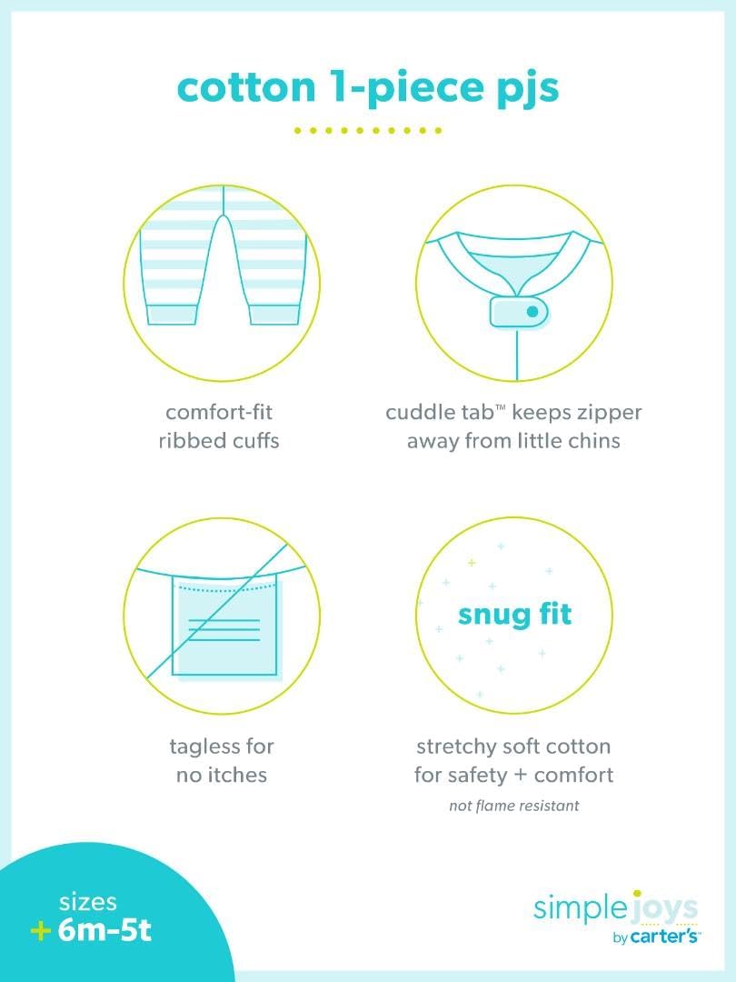 Detalle de Simple Joys by Carter's Baby-Boys 3-Pack Snug Fit Footless Cotton Pajamas