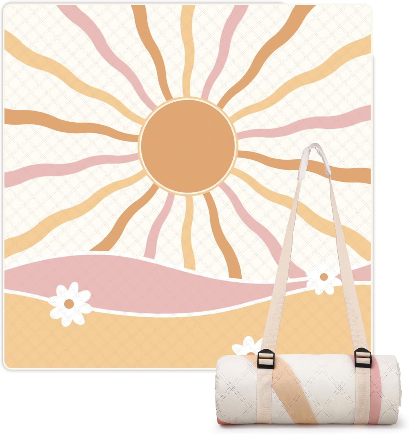 LARUTAN Waterproof Picnic Blanket 200x200cm – extra-large outdoor mat with shoulder-strap carry