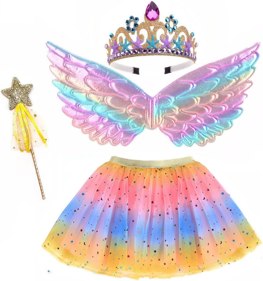 Thumbnail 2 de ZJstyle Kids Fairy Princess Costume Set: Wings, Tutu Skirt, Wand and Headband for 3–8 Years