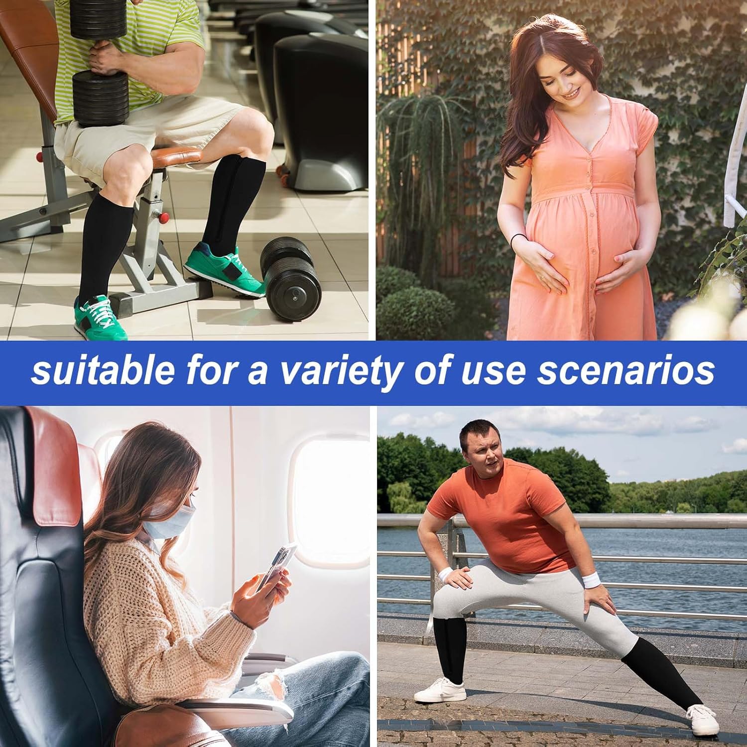 Thumbnail 6 de PUTUO Plus Size Compression Socks (Wide Calf, Zip Flight Sock) – 20–30 mmHg Open Toe Support Stockings, Extra Large