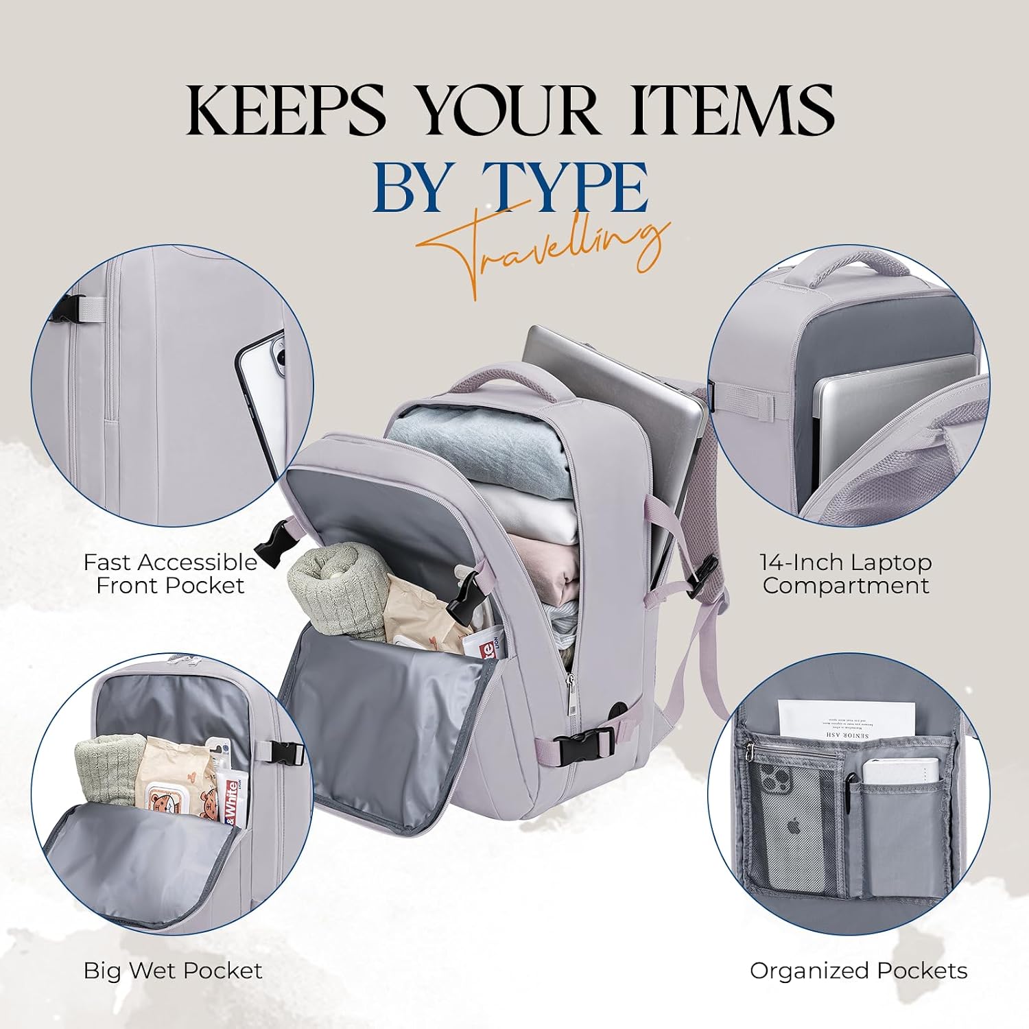 Thumbnail 5 de VMIKIV Ryanair Cabin Bags 40x30x20 Underseat Travel Backpack (24L) – Anti-Theft, 14" Laptop Compatible