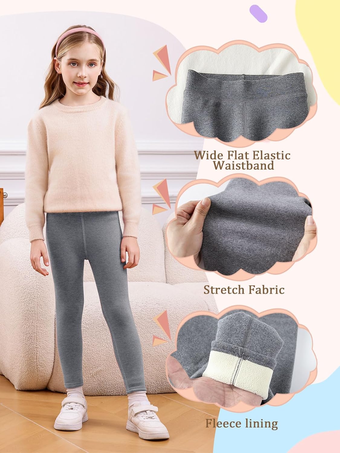 Thumbnail 5 de Vorvowry Thermoleggings für Mädchen mit weichem, gefüttertem Fleece – warme Winter-Stretchhose
