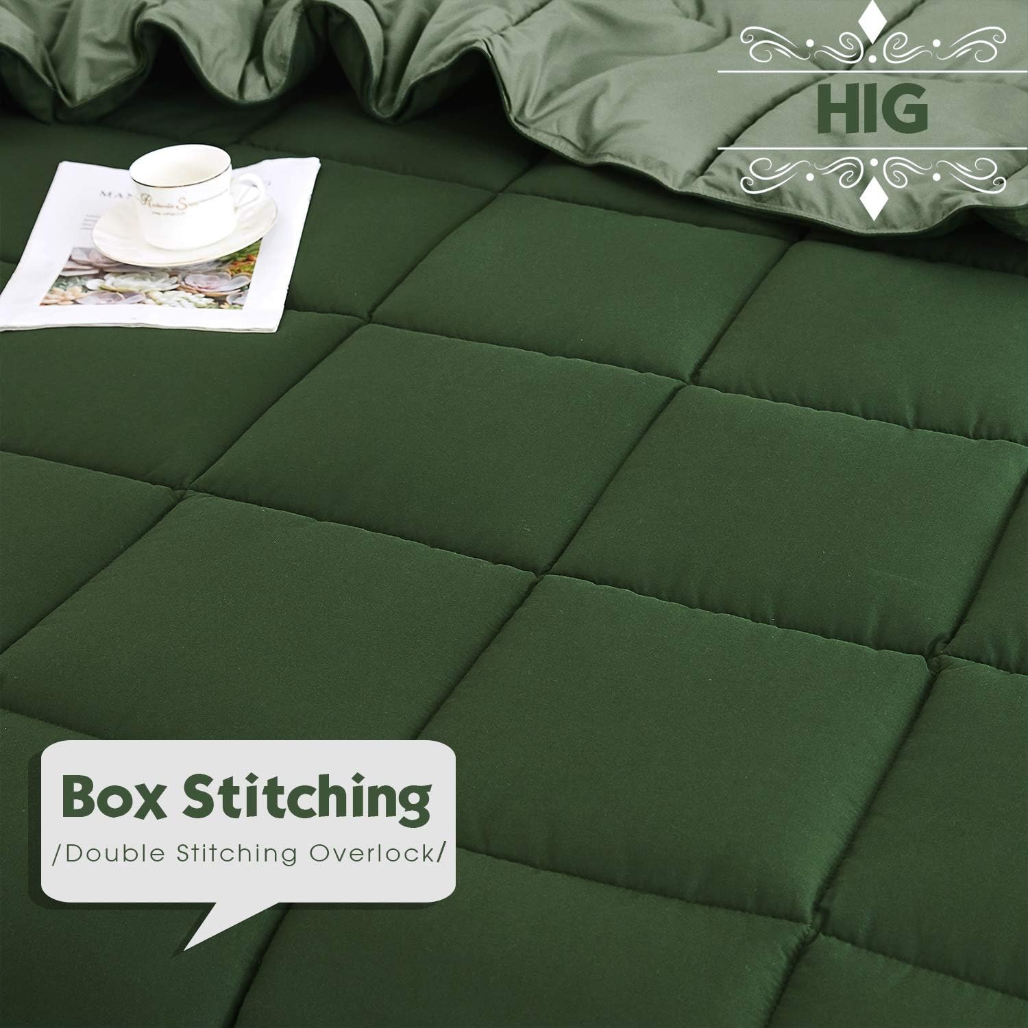 Thumbnail 3 de HIG 3pc Green Queen Comforter Set (All-Season Reversible Down Alternative) with Corner Tabs