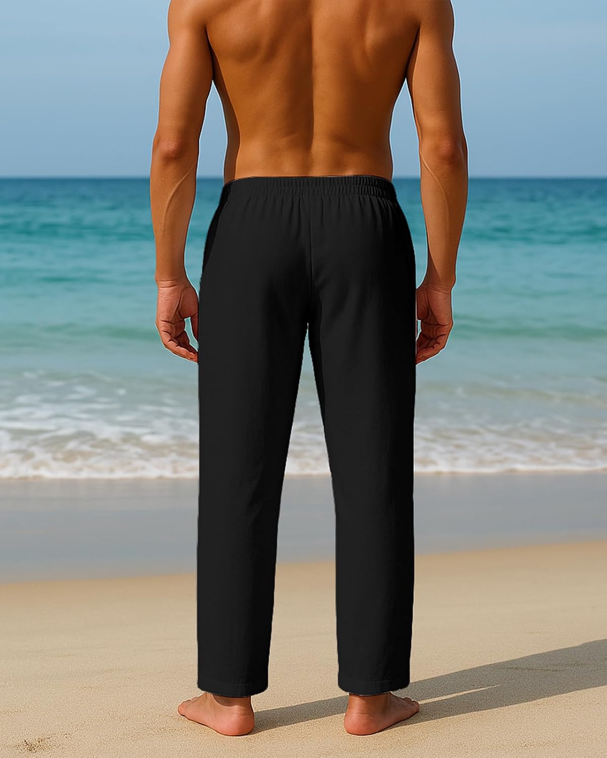 Detalle 1 de BUXKR Men’s Casual Summer Pants with Elastic Waist, Drawstring and Deep Pockets