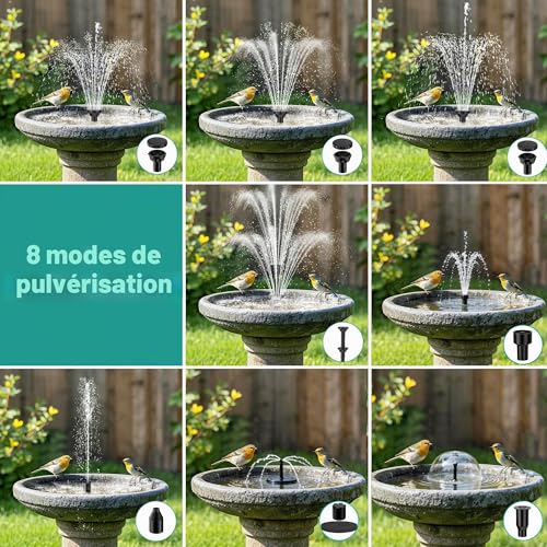 Thumbnail 2 de Biling Fontaine Solaire Extérieure 8 W avec Batterie 3600 mAh − Pompe pour Bassin et Filtre Flottant en ABS