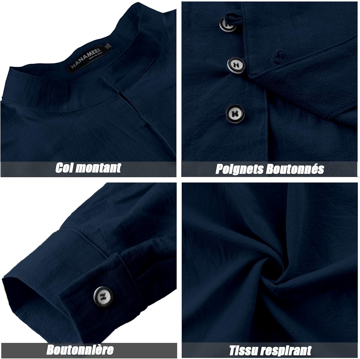 Detalle de NANAMEEI Chemise en Lin pour Homme à Manches Longues – Style décontracté et col Mao