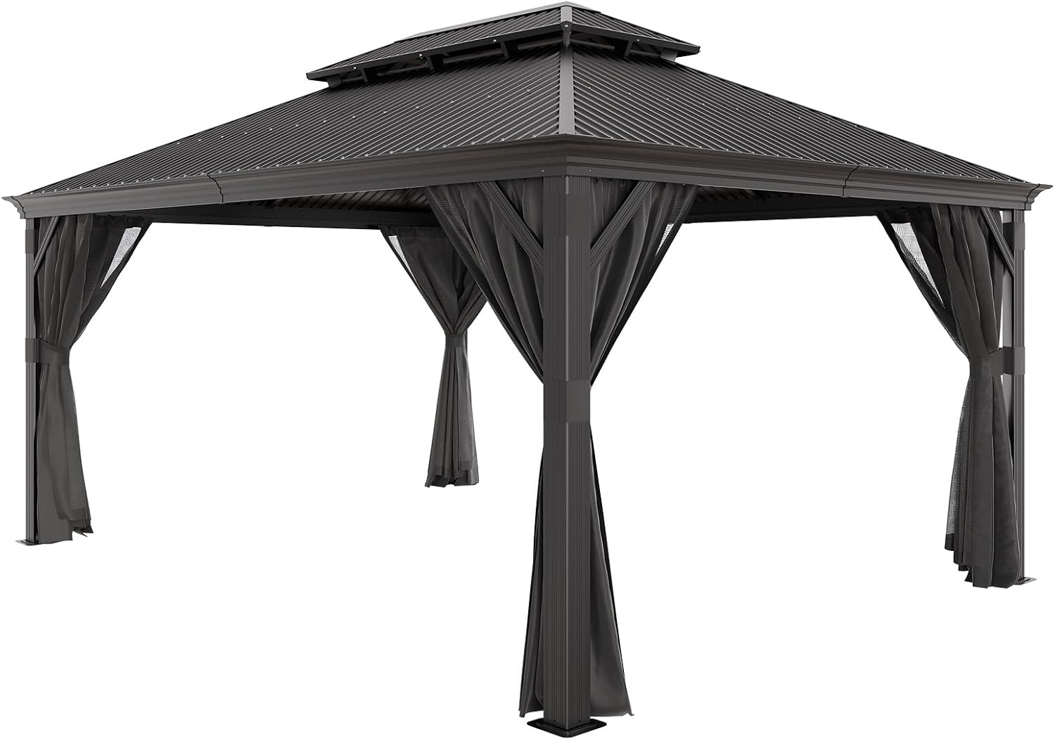 Thumbnail 6 de JUMMICO Pavillon 3,65 x 4,85 m hardtop double toit imperméable avec stores et moustiquaires, gris