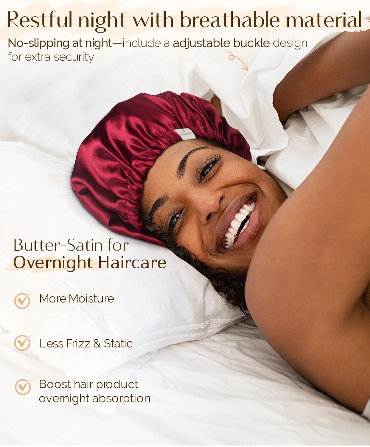 Detalle de YANIBEST Adjustable Satin Bonnet for Sleeping, Double-Layer Hair Cover