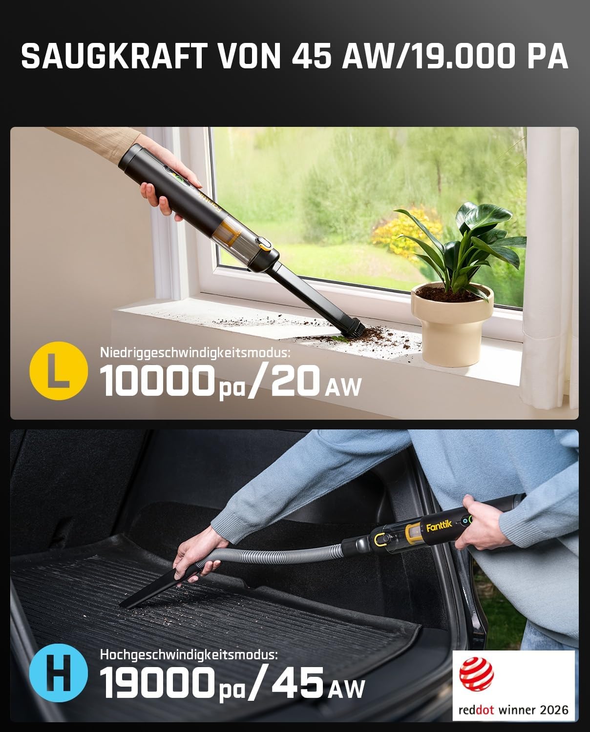 Detalle de Fanttik Slim V10 APEX: 4-in-1 Mini-Handstaubsauger für Auto, Büro und Tastaturen