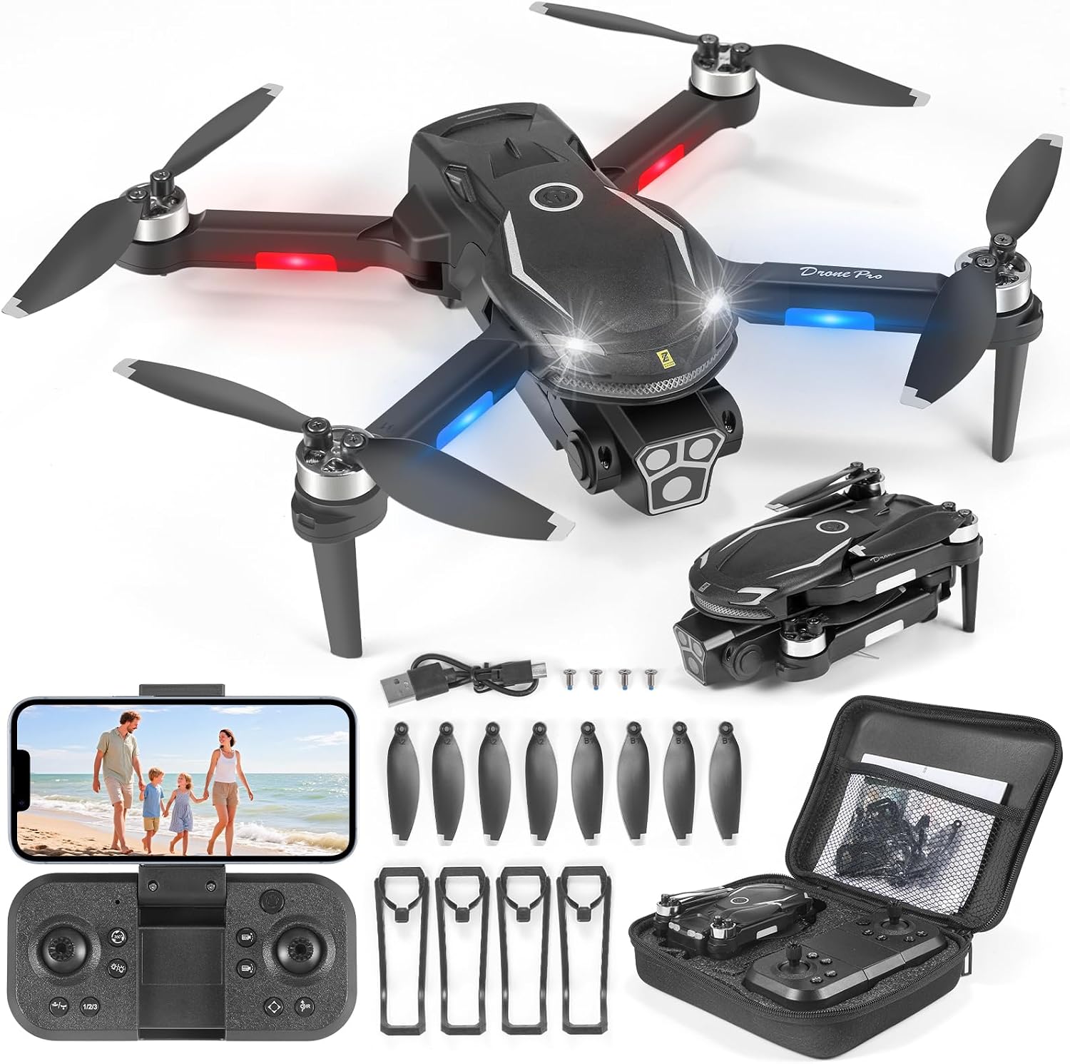 Detalle de Drohne mit Kamera HD 4K – faltbar, FPV WiFi, 2 Akkus, brushless Motoren, Hindernisvermeidung