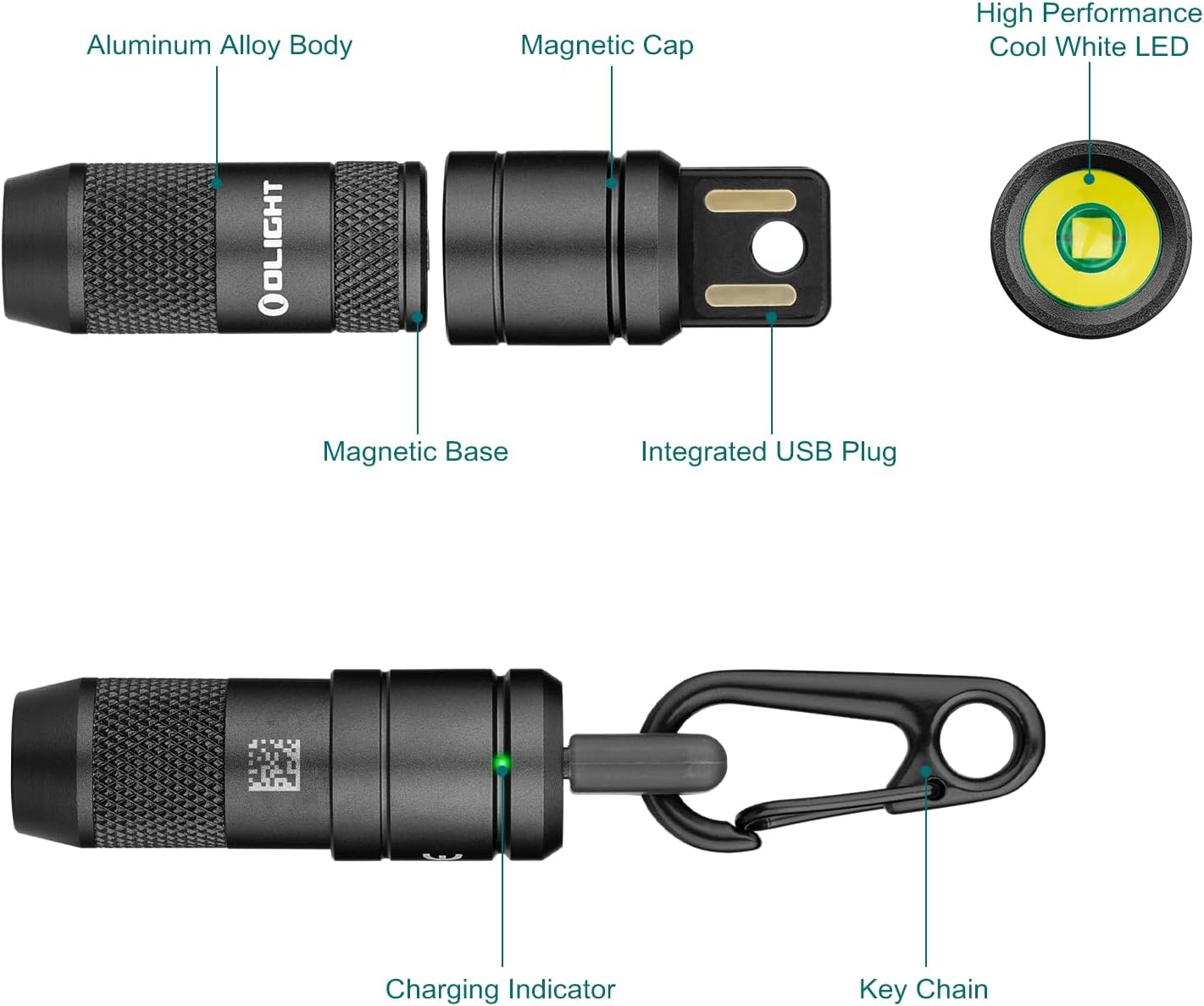 Detalle de Olight iMini 2 keychain torch (50 lumens) – rechargeable mini EDC with magnetic base