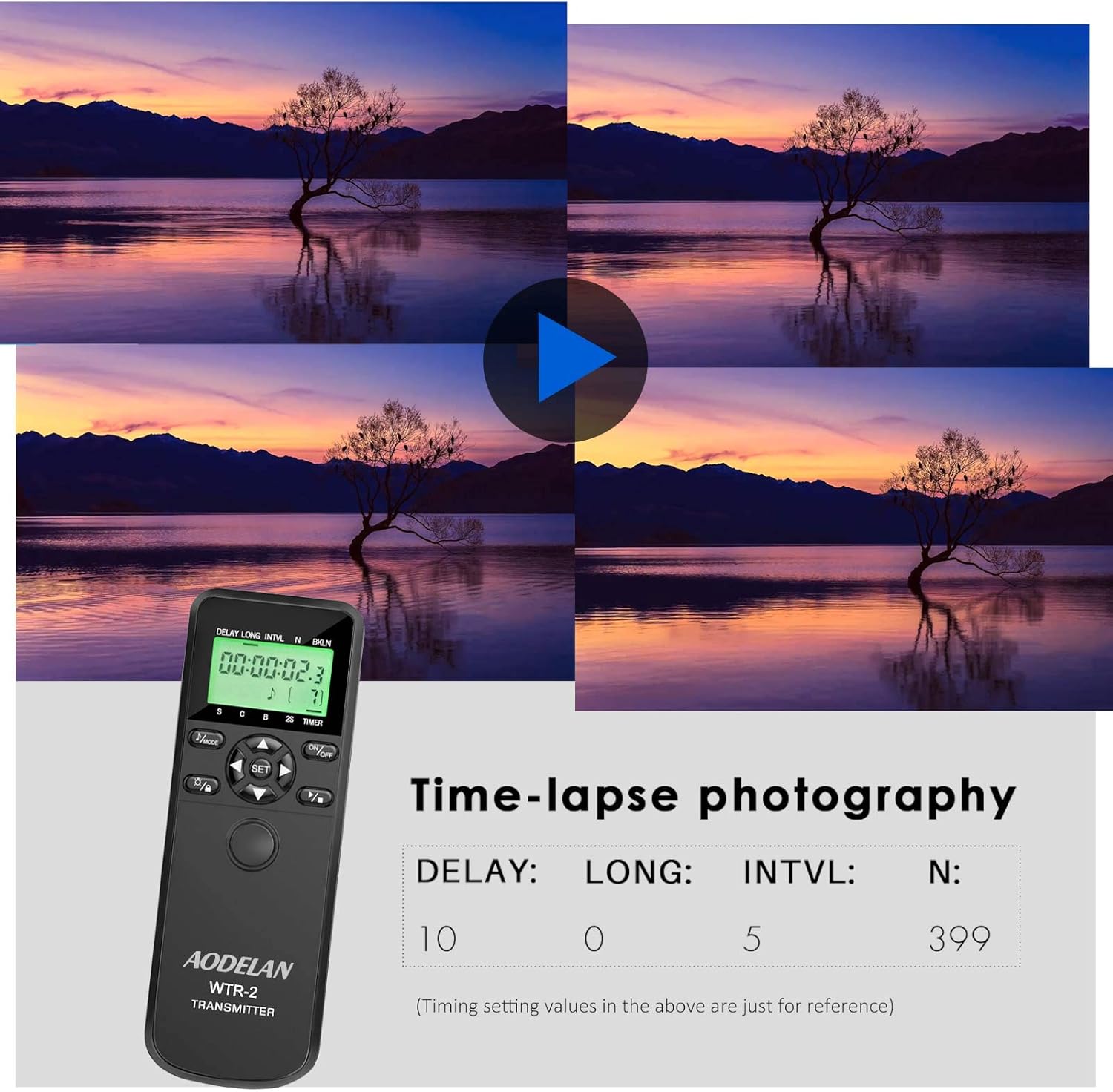 Thumbnail 4 de AODELAN Timer Remote Control Shutter Release Kit for Nikon (D3300/D3200/D750/D610/D7200/D5000/D3100/D500/D700/D810/D850, Z6/Z7, Coolpix P1000)