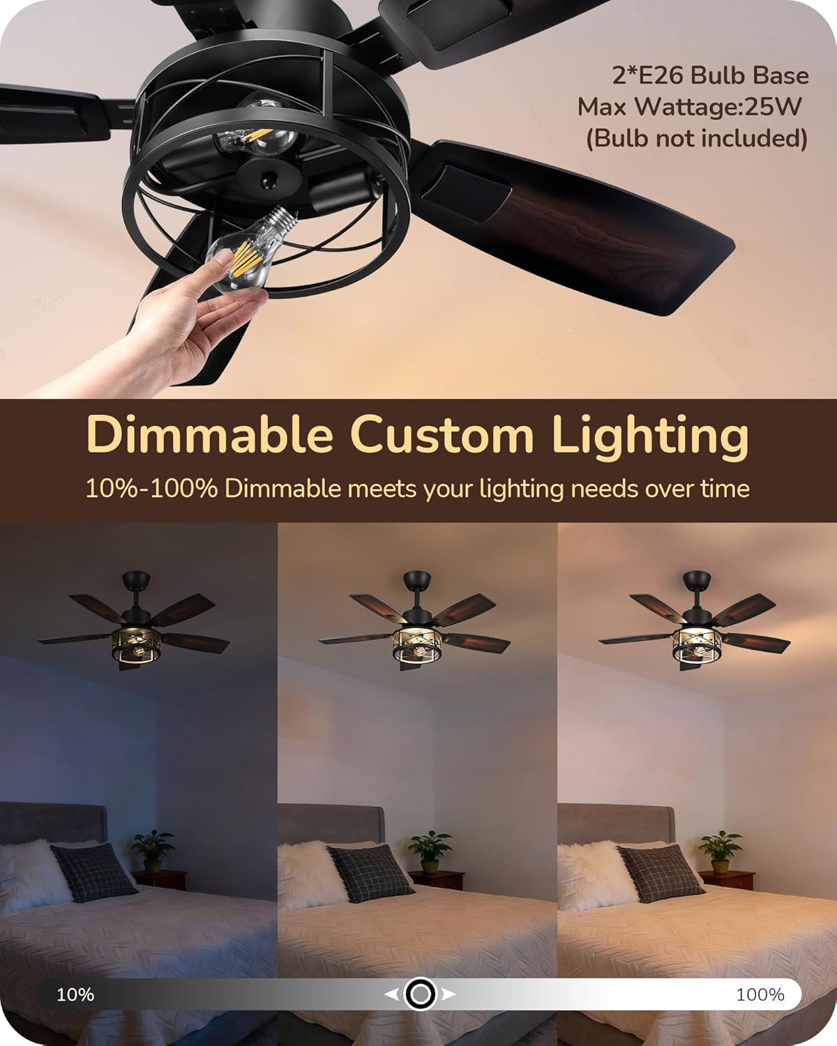 Detalle de EDISHINE HCFM08D 42-inch Farmhouse Ceiling Fan with Light, Remote and Reversible DC Motor