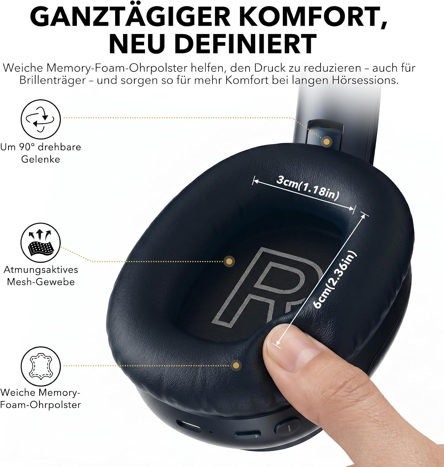 Detalle de 1Mii E700: Kabellose Bluetooth Over-Ear mit Hybrid ANC und LDAC – Für Pendler und Vielreisende