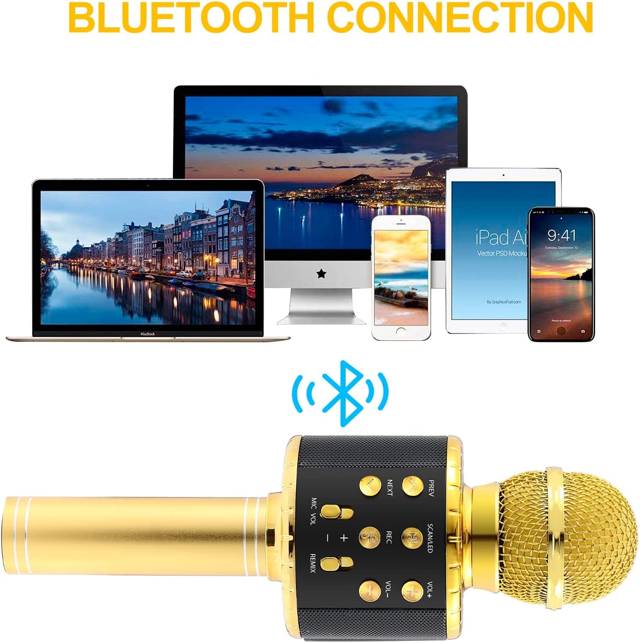 Detalle de Fede Karaoke Mikrofon – Drahtloses Bluetooth-Mikrofon mit Lautsprecher, Stimmenwechsel und LED-Display