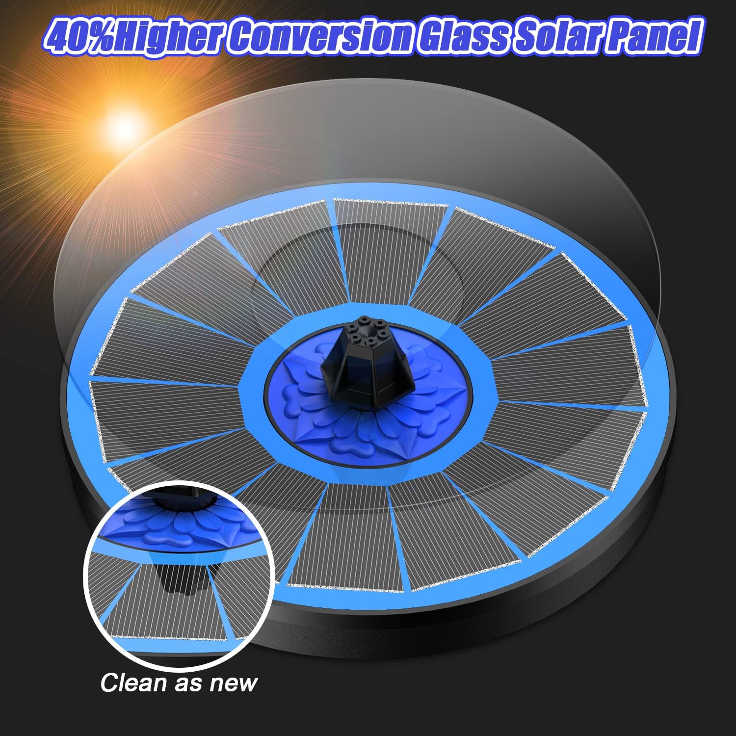 Detalle 2 de SZMP Solar Fountain Upgrade: 3.5W Solar Powered Bird Bath Fountain with 7-in-1 Nozzles