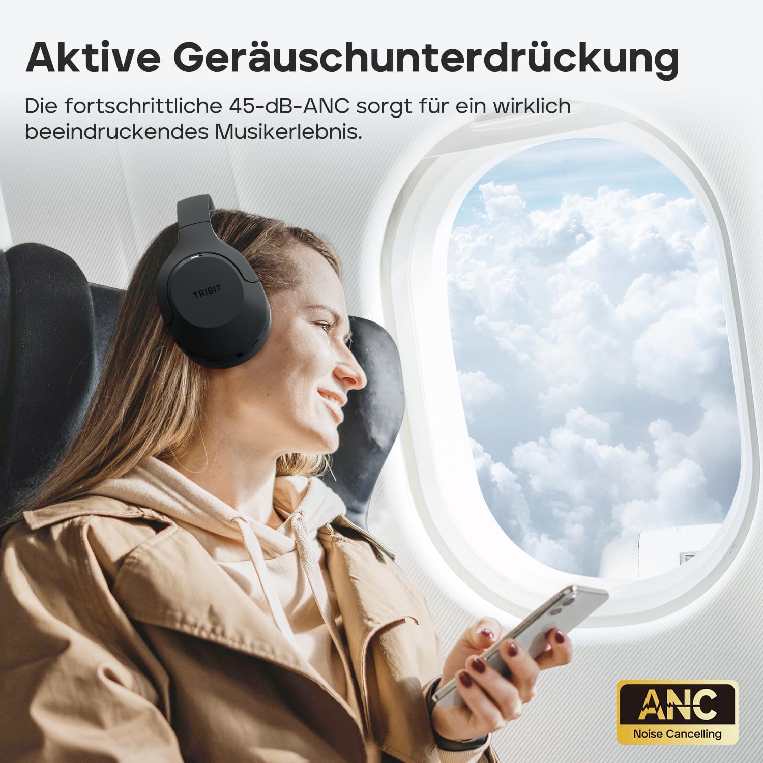 Detalle 2 de Tribit QuietPlus 81 Over‑Ear Kopfhörer 110 Std. 📧
