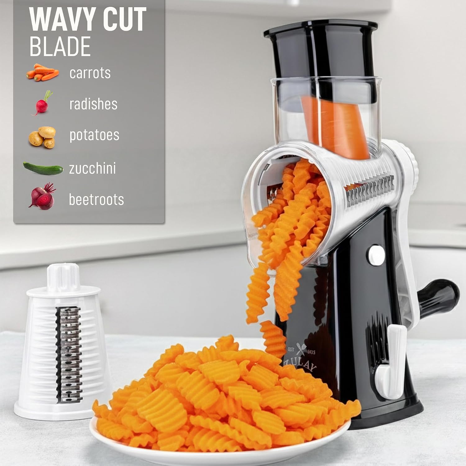 Detalle de Zulay Kitchen 5 Blade Rotary Cheese Grater, Hand Crank, 304 Stainless Steel