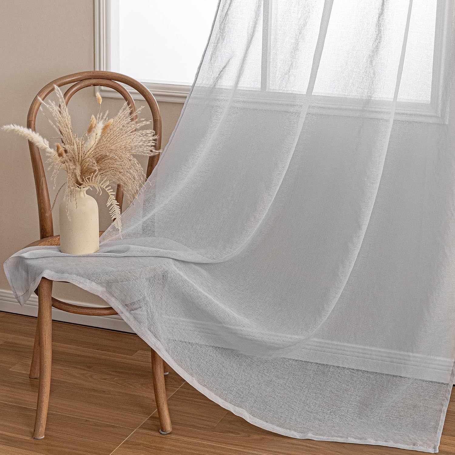 Detalle 2 de MYSKY HOME 2er-Set durchsichtige Voile-Gardinen (Jr. Stangentasche) in Grau, 225 x 140 cm