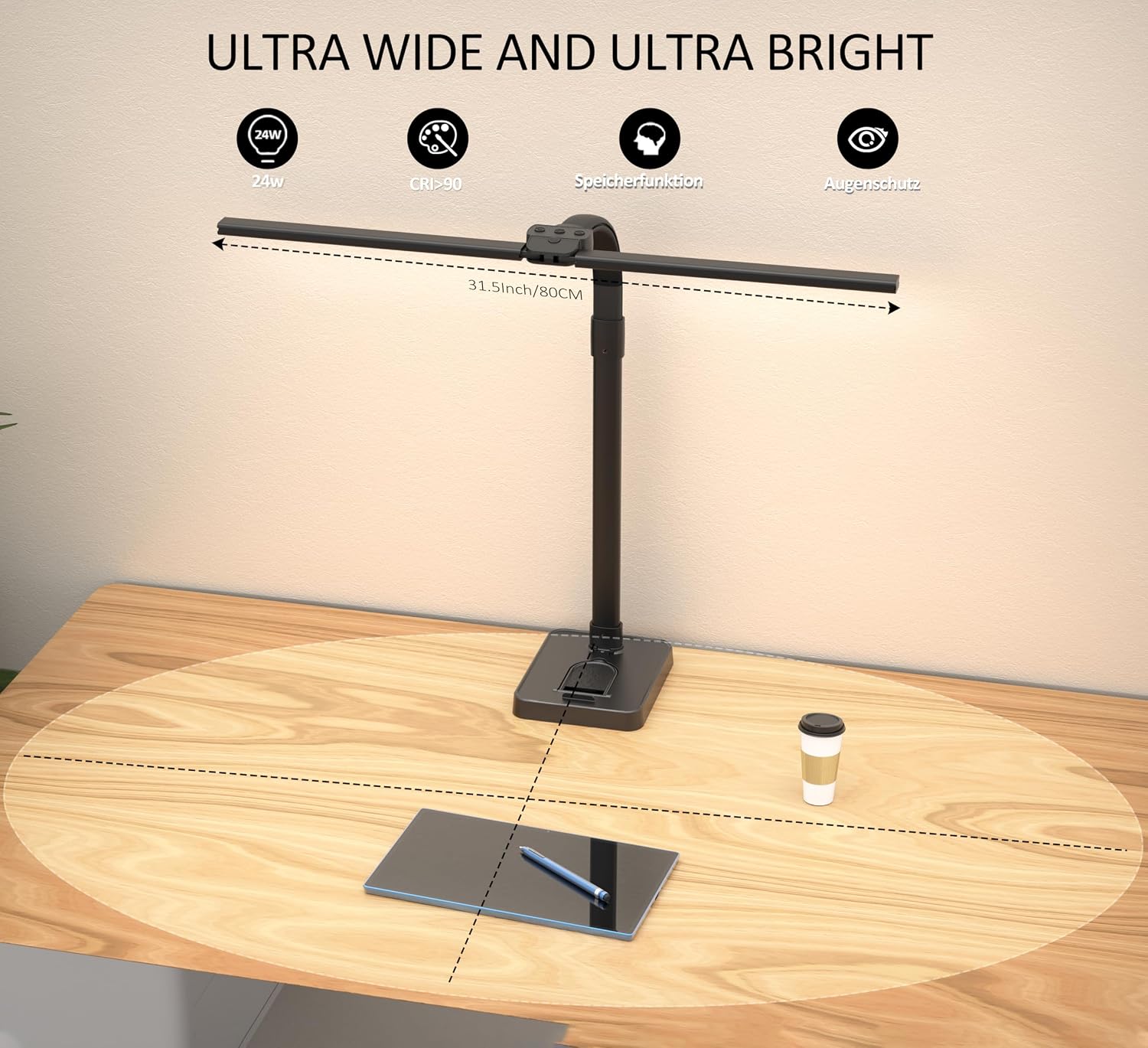 Detalle 2 de LOTTBUTY Doppelkopf LED Schreibtischlampe 80cm