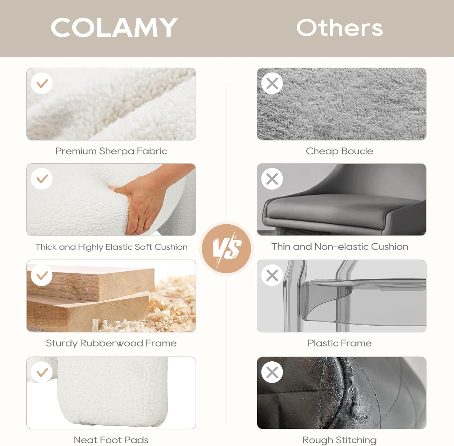 Thumbnail 6 de COLAMY W181 Sherpa Accent Chair, Cream, Rounded Arms and Three-Leg Design