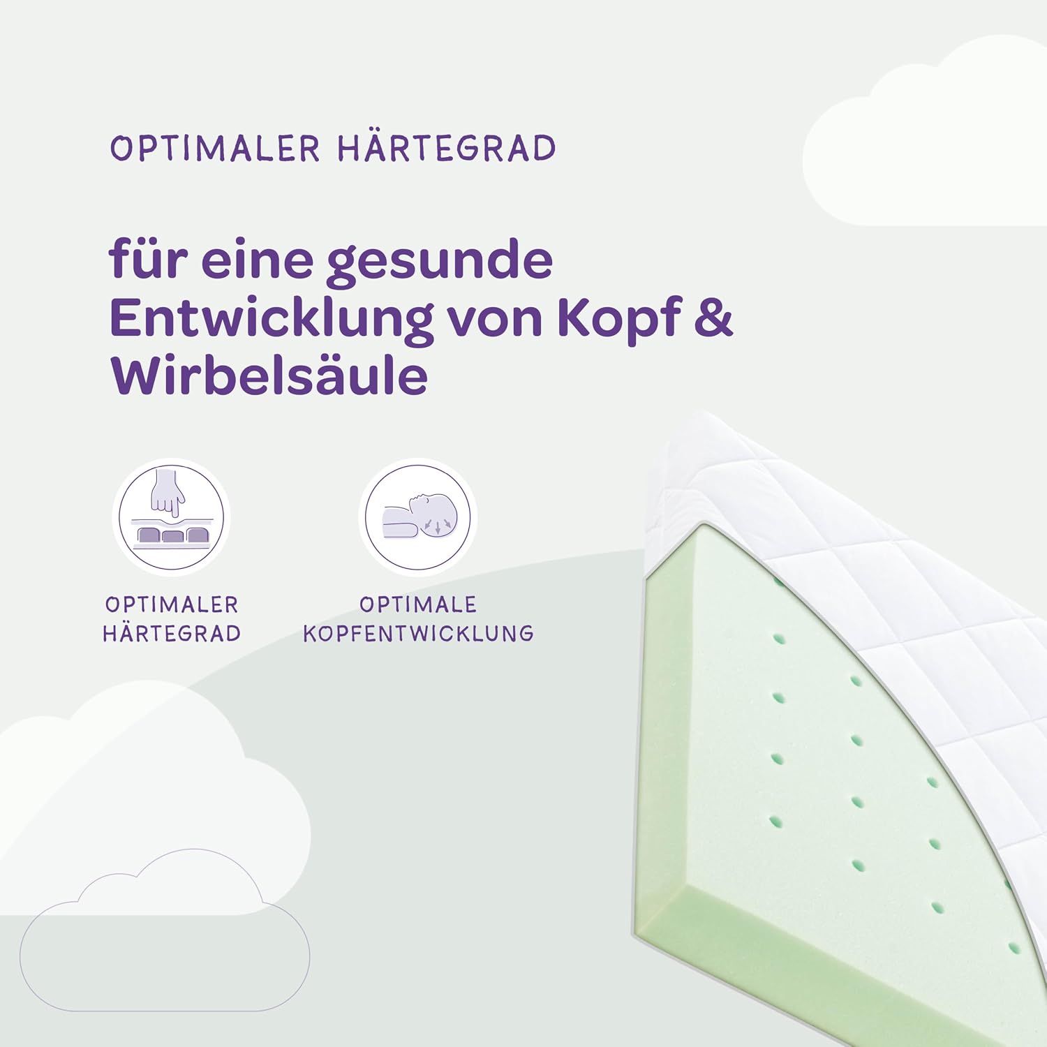 Detalle de Träumeland T014301 Basic Rainbow – materac dziecięcy 60 × 120 cm, średnio twardy