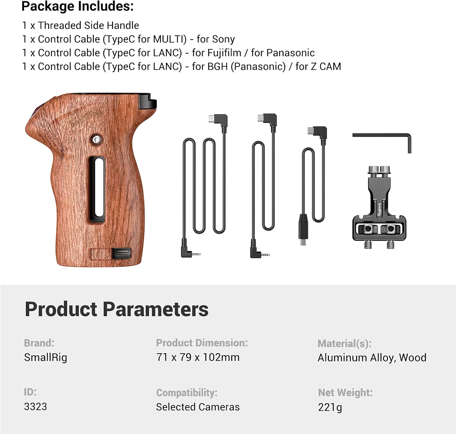 Thumbnail 6 de SmallRig 3323 Threaded Side Handle with Record Start/Stop Remote Trigger for Sony, FUJIFILM, Panasonic and more