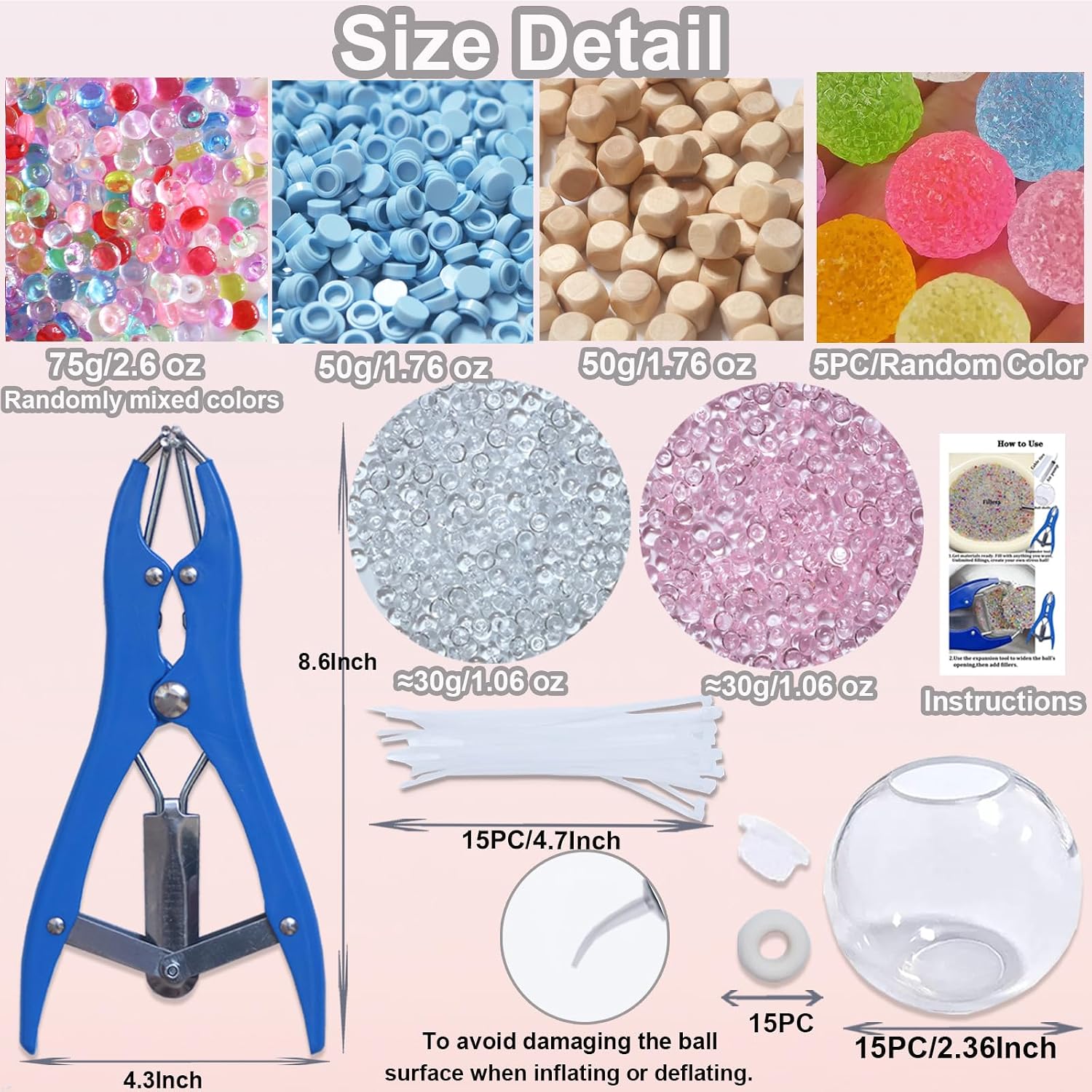 Detalle 1 de VIVIMAGIS DIY Stress Ball Making Kit, 15 Clear TPR Shells, Pump and Expander