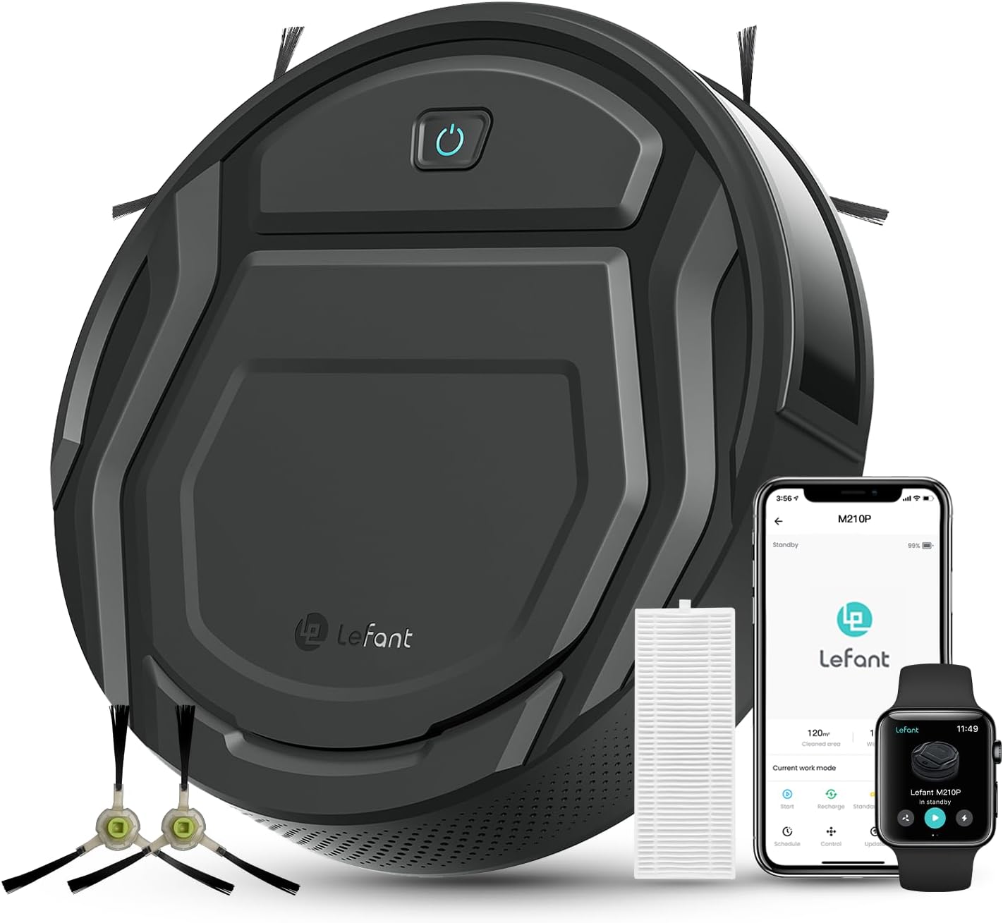 Detalle de Lefant M210P robot vacuum cleaner with Alexa voice control, slim 7.8cm design for pets