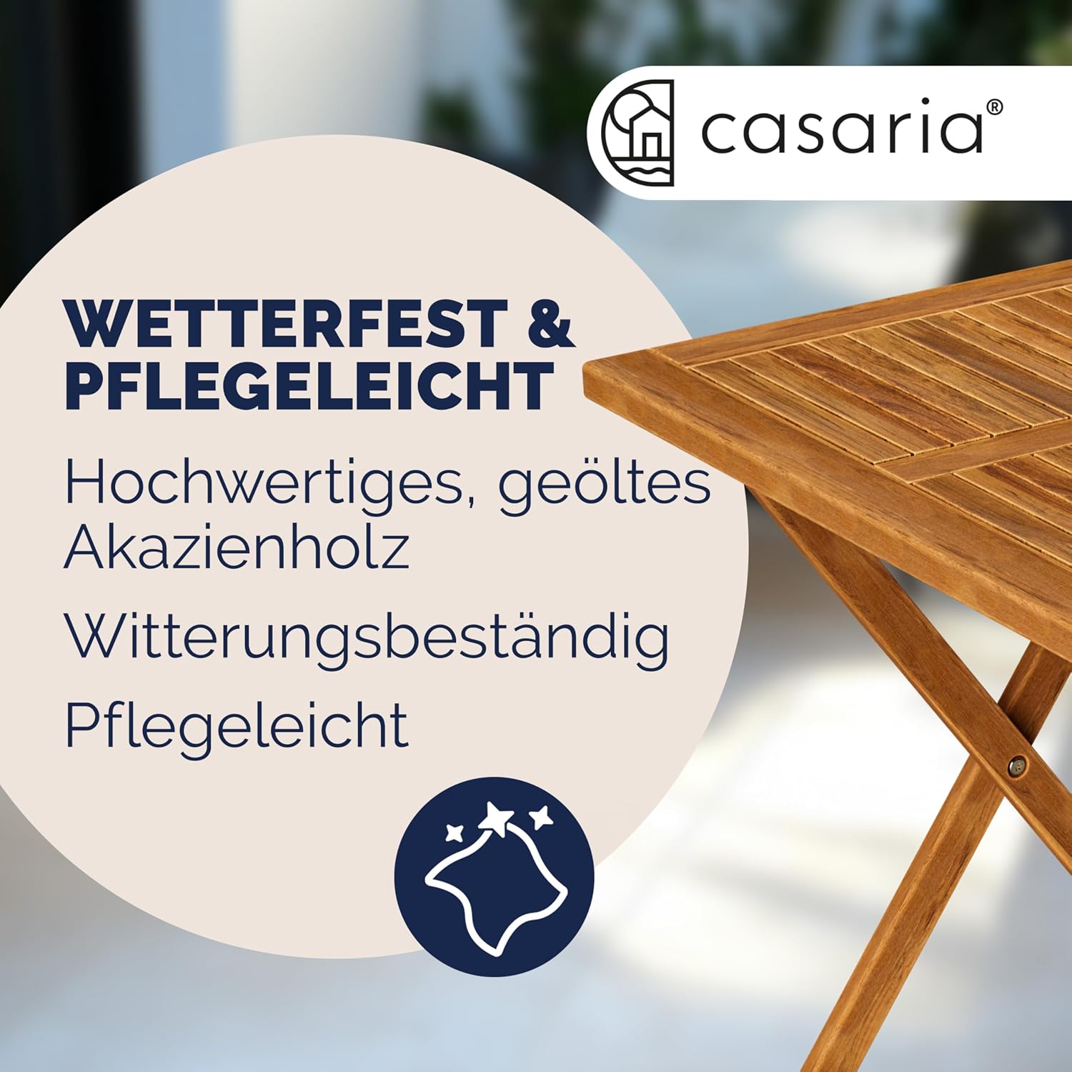 Detalle 2 de Casaria Balkonmöbel-Set 3-tlg. aus Akazienholz (für 2 Personen), wetterfest, klappbar, FSC-zertifizierte Stühle