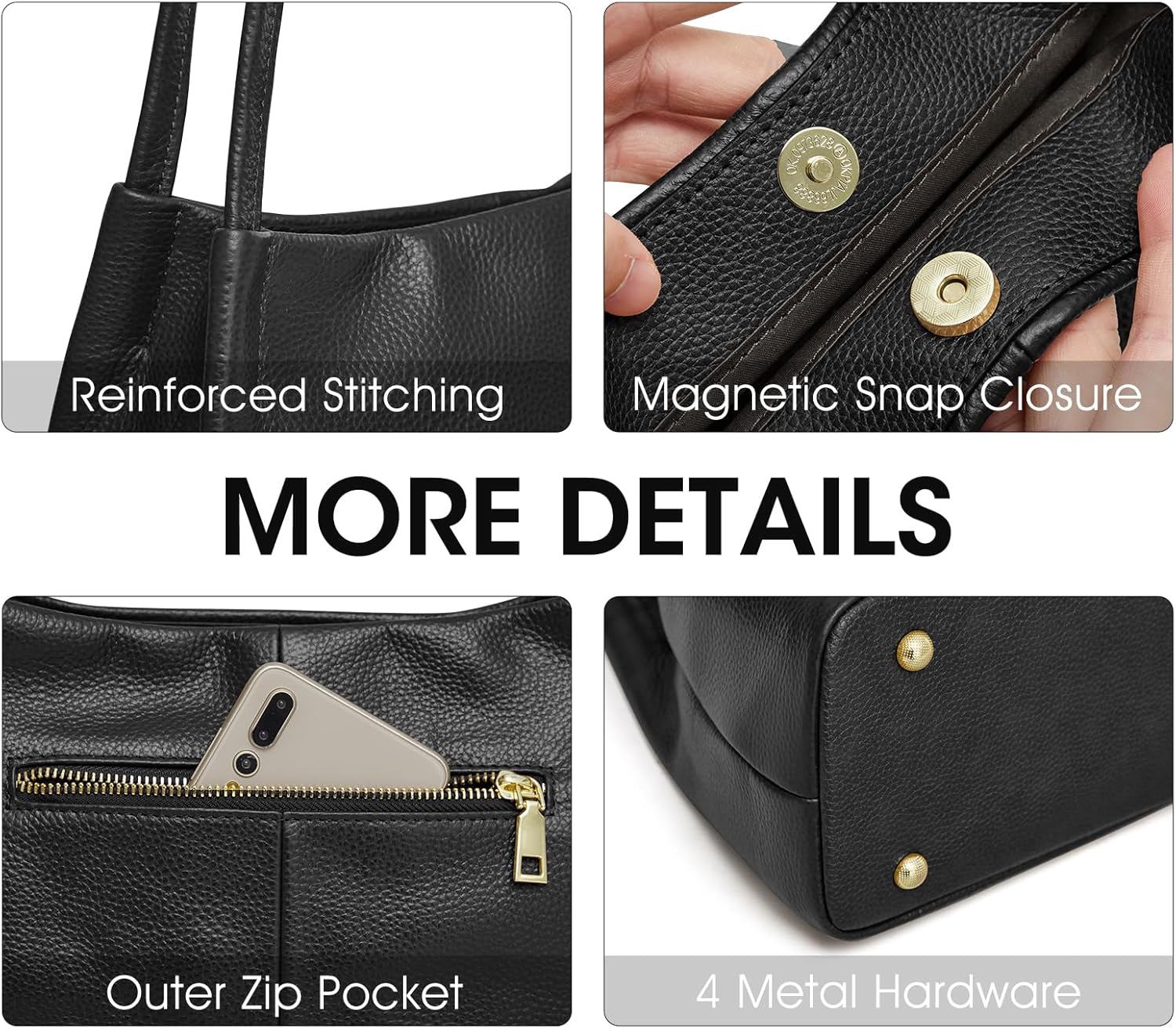 Thumbnail 5 de Kattee Sacs à main en cuir véritable souple – sac hobo féminin à fermeture magnétique