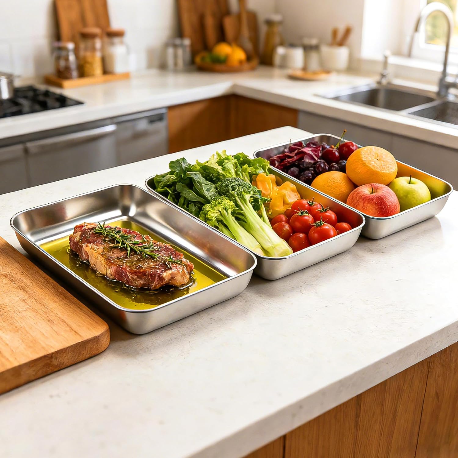 Thumbnail 6 de VINATO Set 3 vassoi acciaio inox 25,5x20x4,5 cm