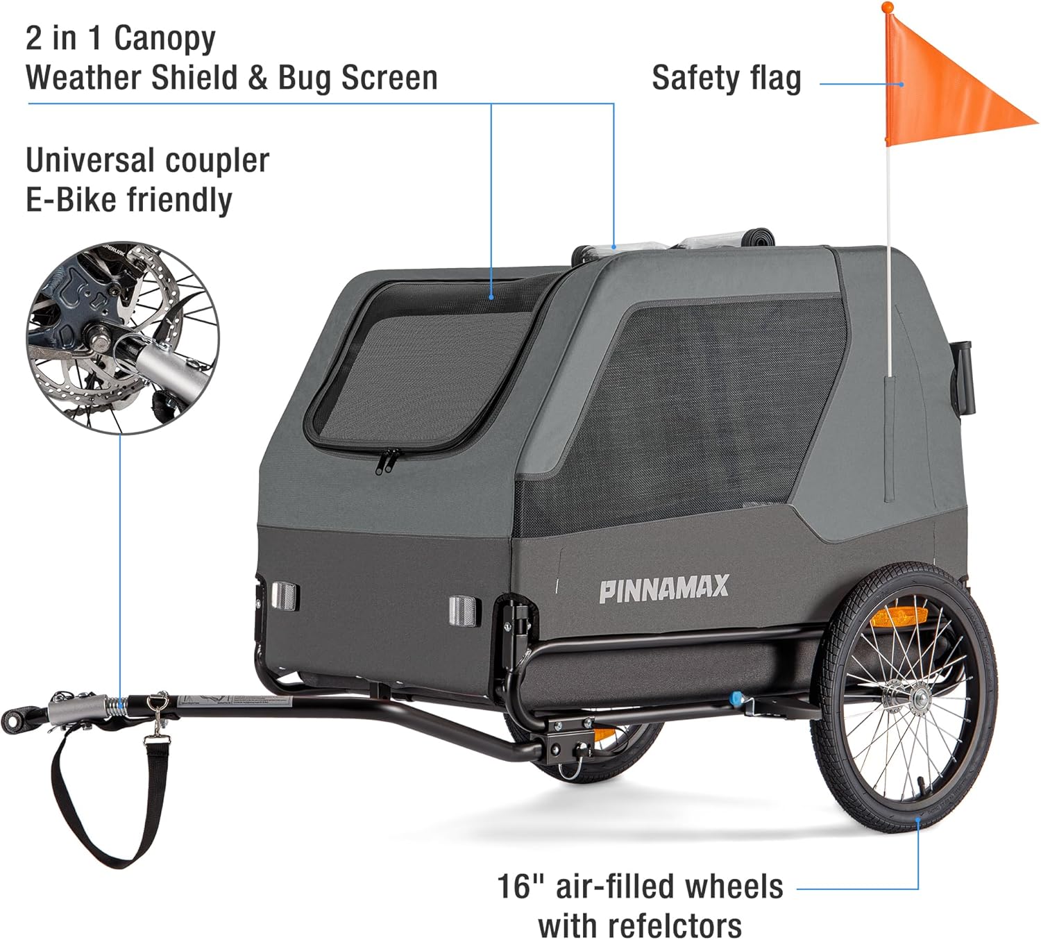 Detalle de PINNAMAX Hundeanhänger für Fahrräder – 2-in-1 Haustierbuggy und Fahrradanhänger bis 45 kg