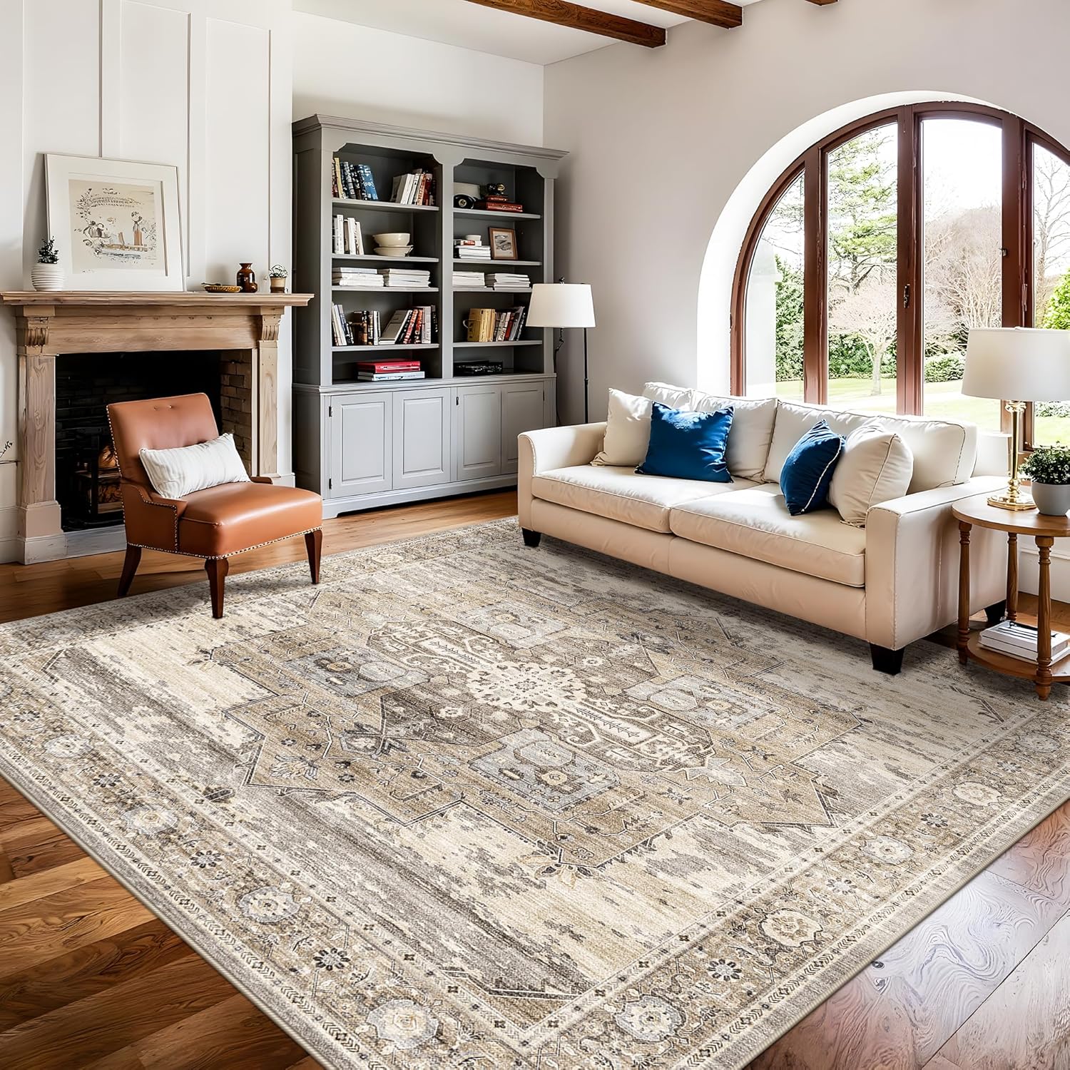 Thumbnail 1 de RUUGME Washable 8x8 Square Rug (Low Pile) with Non Slip Backing, Beige