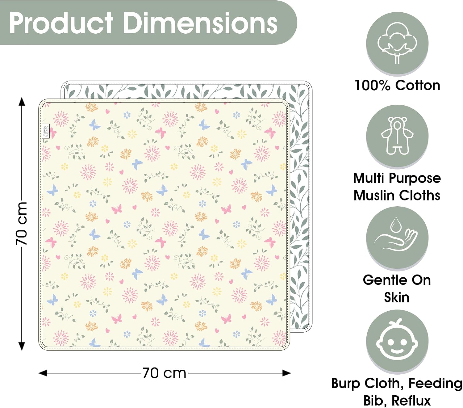 Thumbnail 5 de Large Baby Muslin Cloths Pack of 6 70 x 70 cm