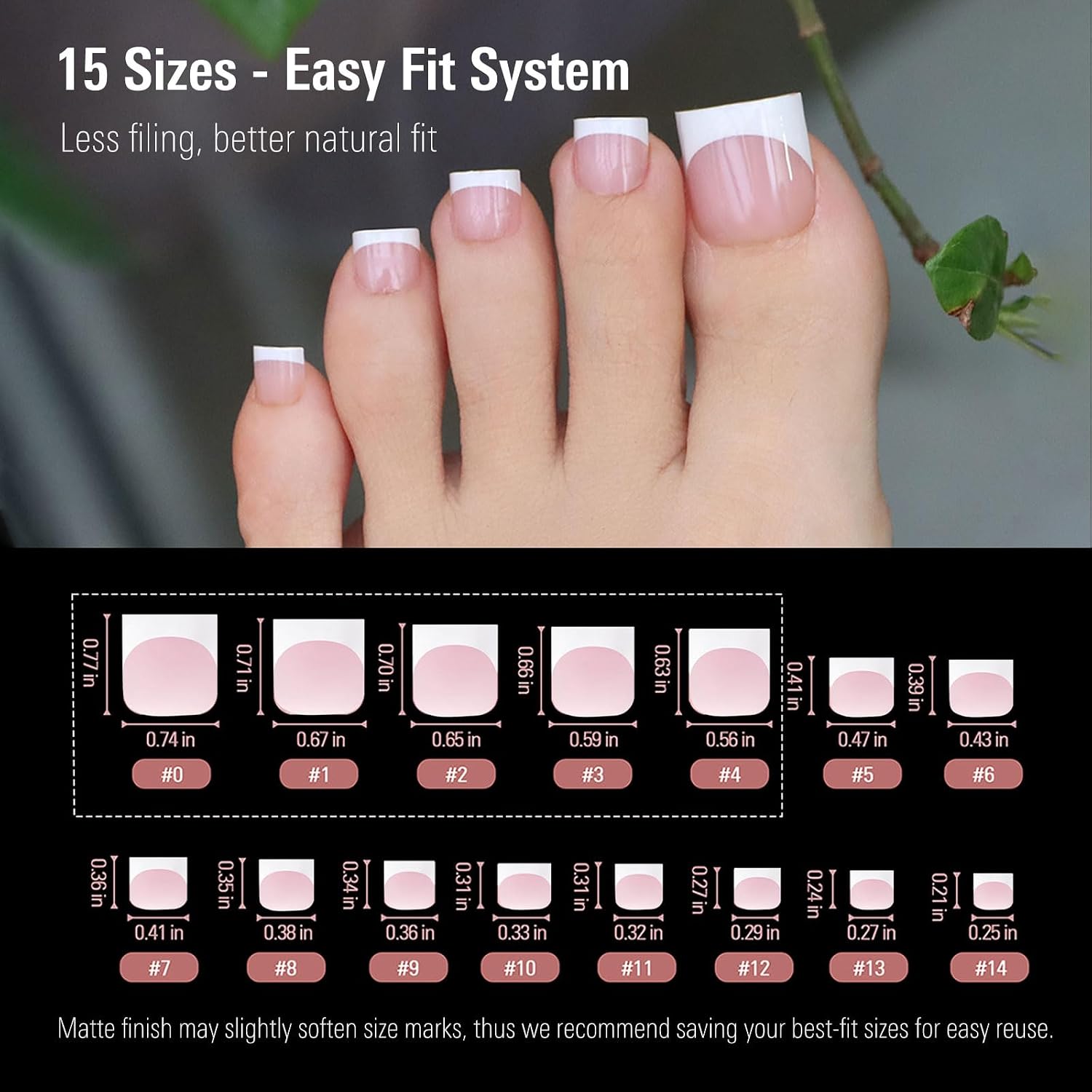Detalle de YeeLam French Tip Press-On Toenails, 120 Pieces