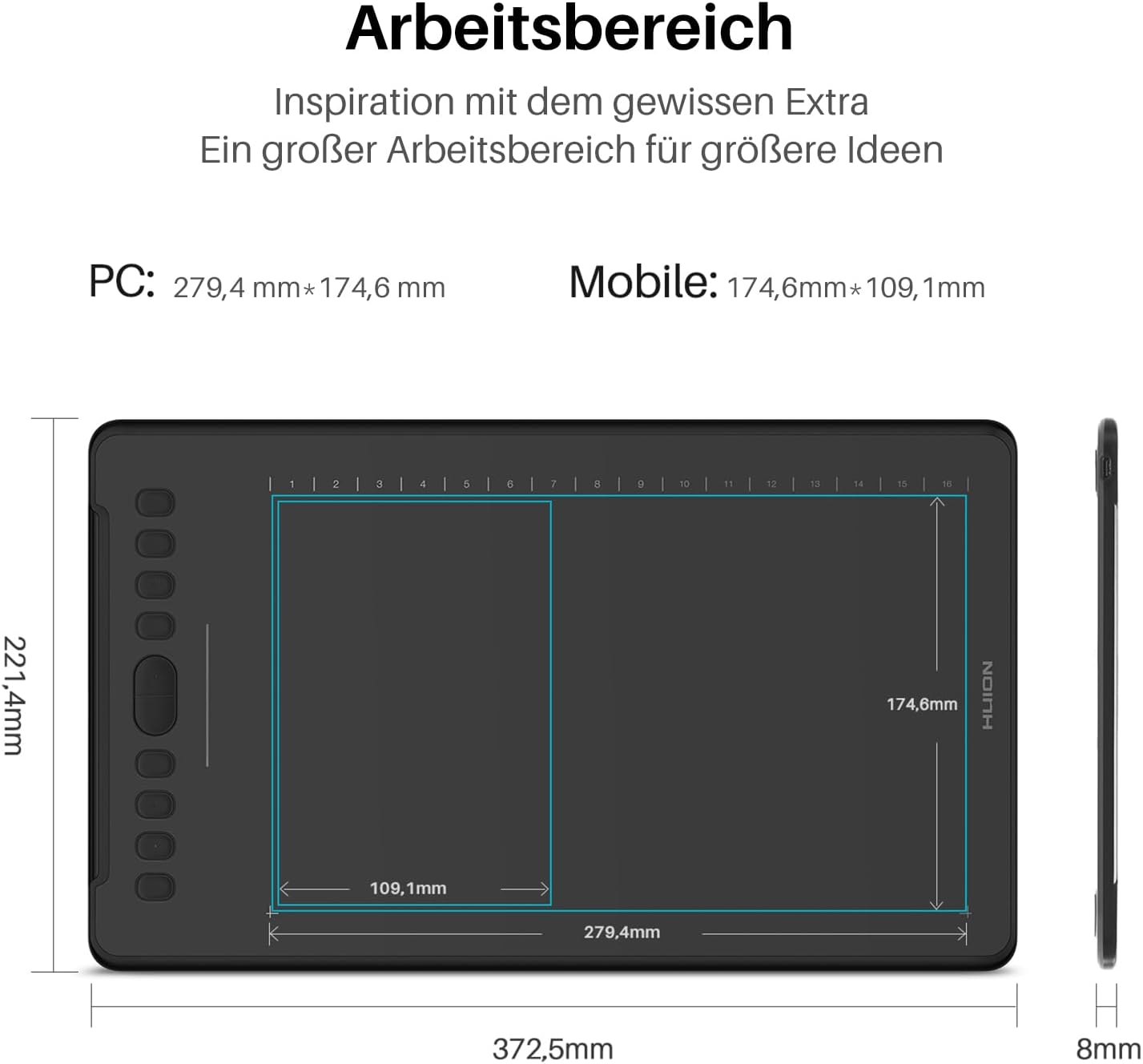 Thumbnail 6 de HUION Inspiroy H1161 Grafiktablett (11 x 6 Zoll) mit 10 Express-Tasten und Touch-Strip