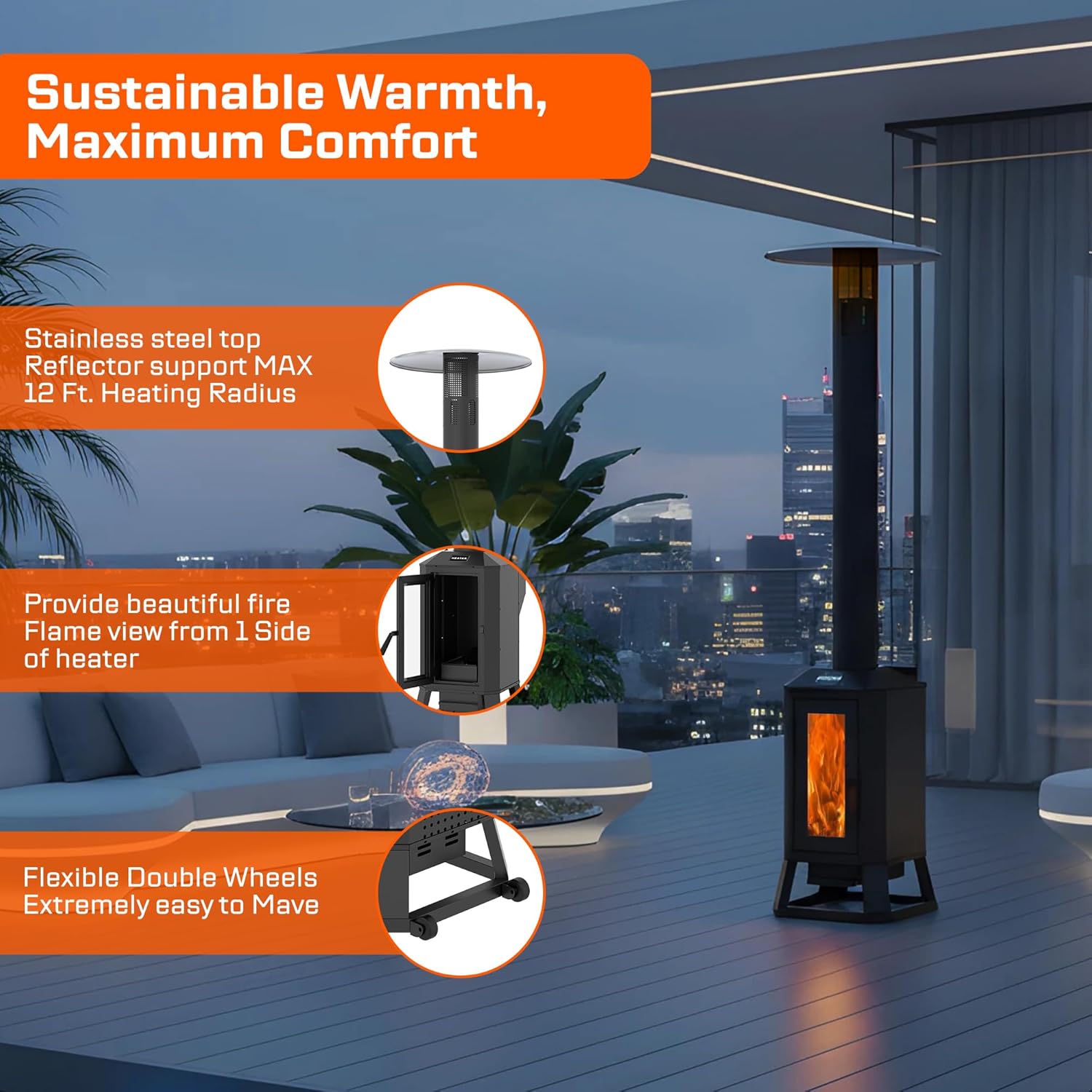 Detalle 2 de 70,000 BTU Wood Pellet Patio Heater ⚡