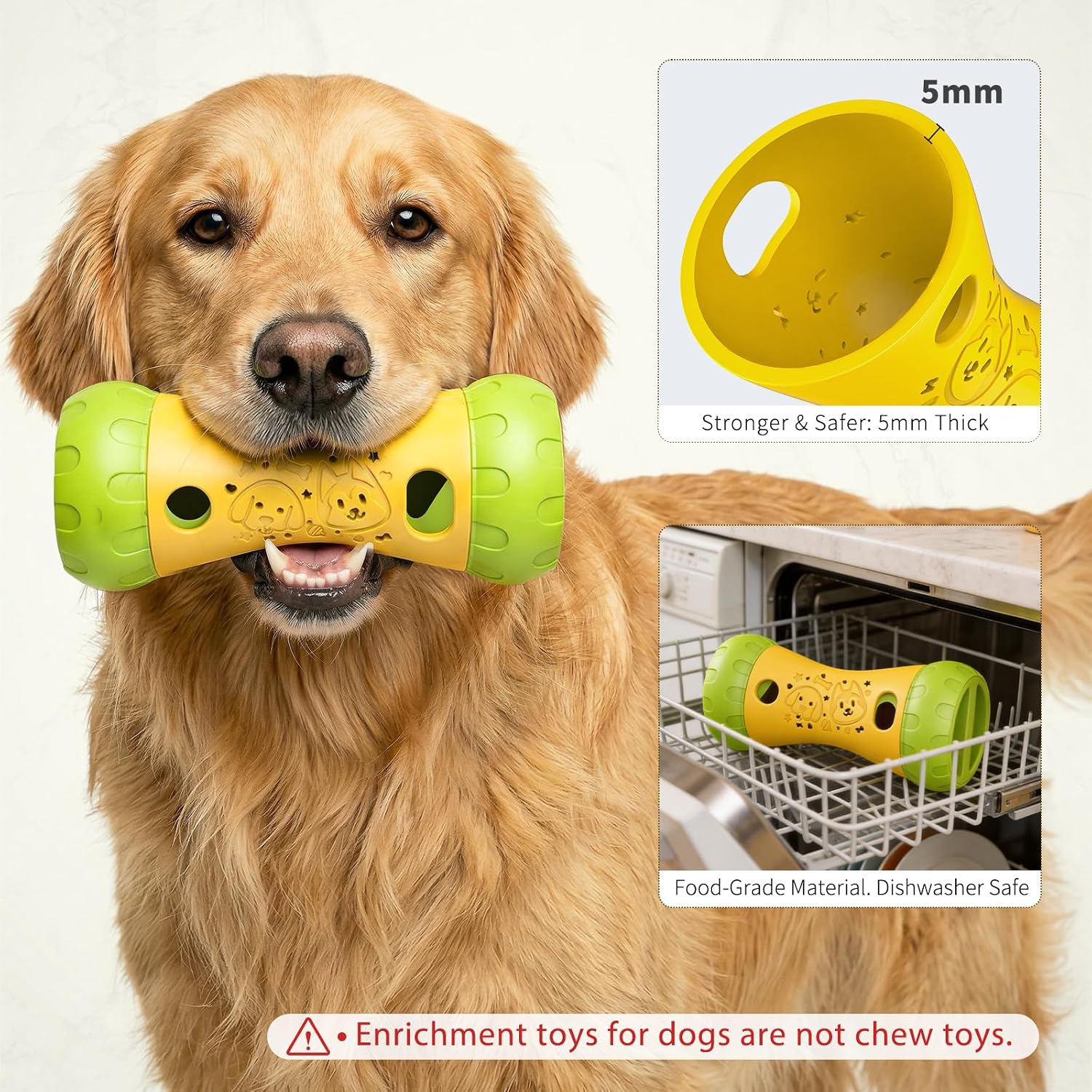 Thumbnail 2 de Interactive Dog Toys for Boredom: Treat Dispenser & Slow Feeder (Yellow) for Small/Medium Dogs