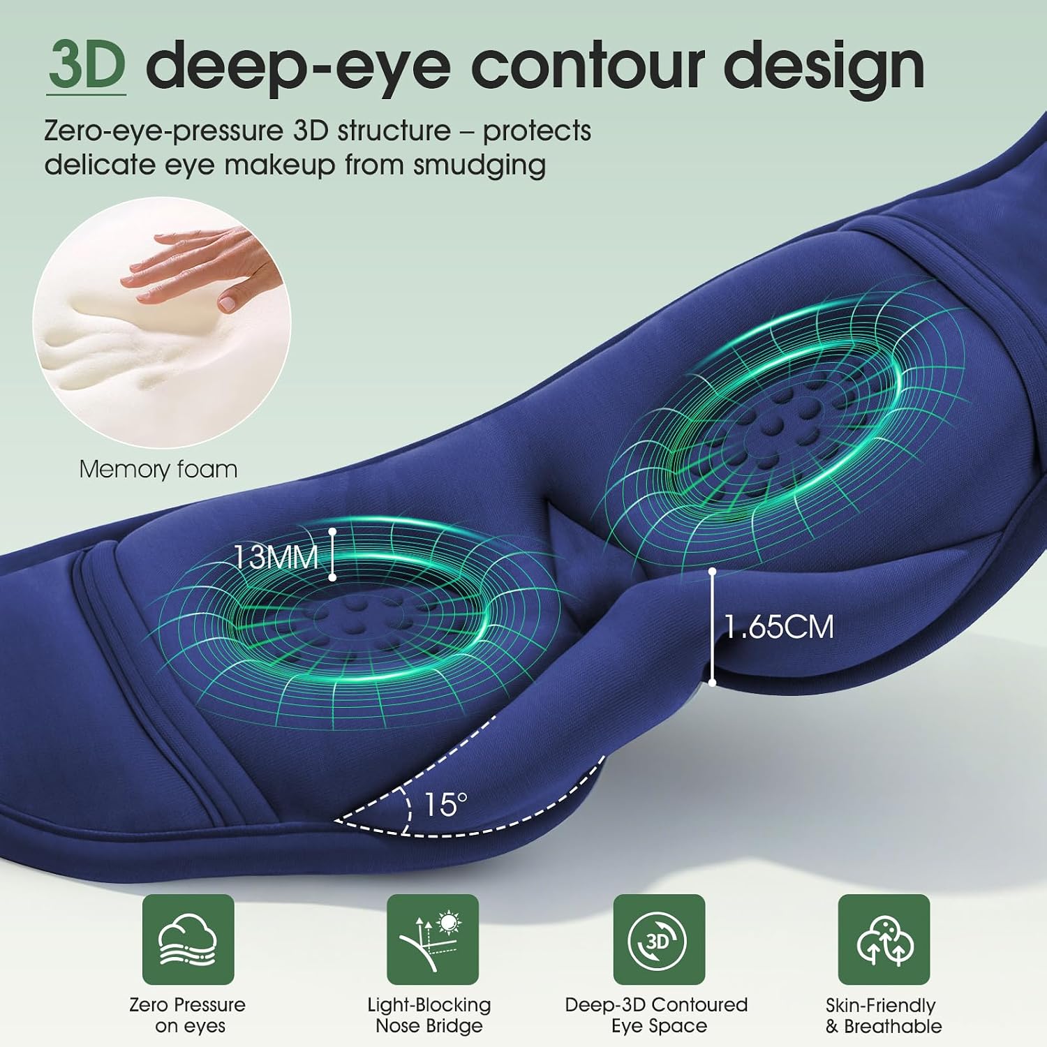 Detalle de MUSICOZY Bluetooth Sleep Mask Headphones with 3D Bamboo Cotton – 100% light blocking for side sleepers