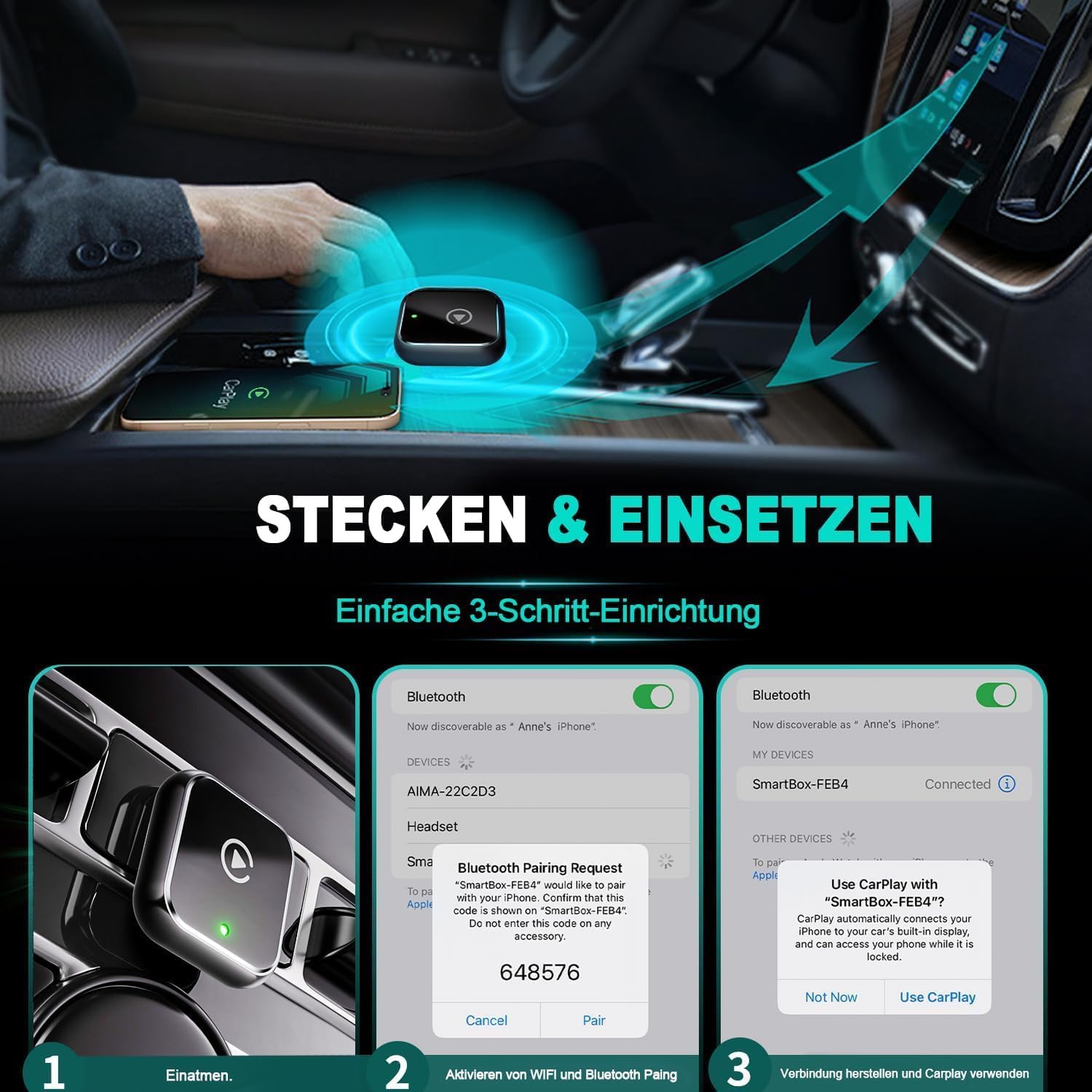 Thumbnail 2 de 2026 Verbesserter 2-in-1 Wireless CarPlay Adapter (CarPlay/Android Auto) mit Bluetooth 5.3 & Wi‑Fi 6 – Plug & Play